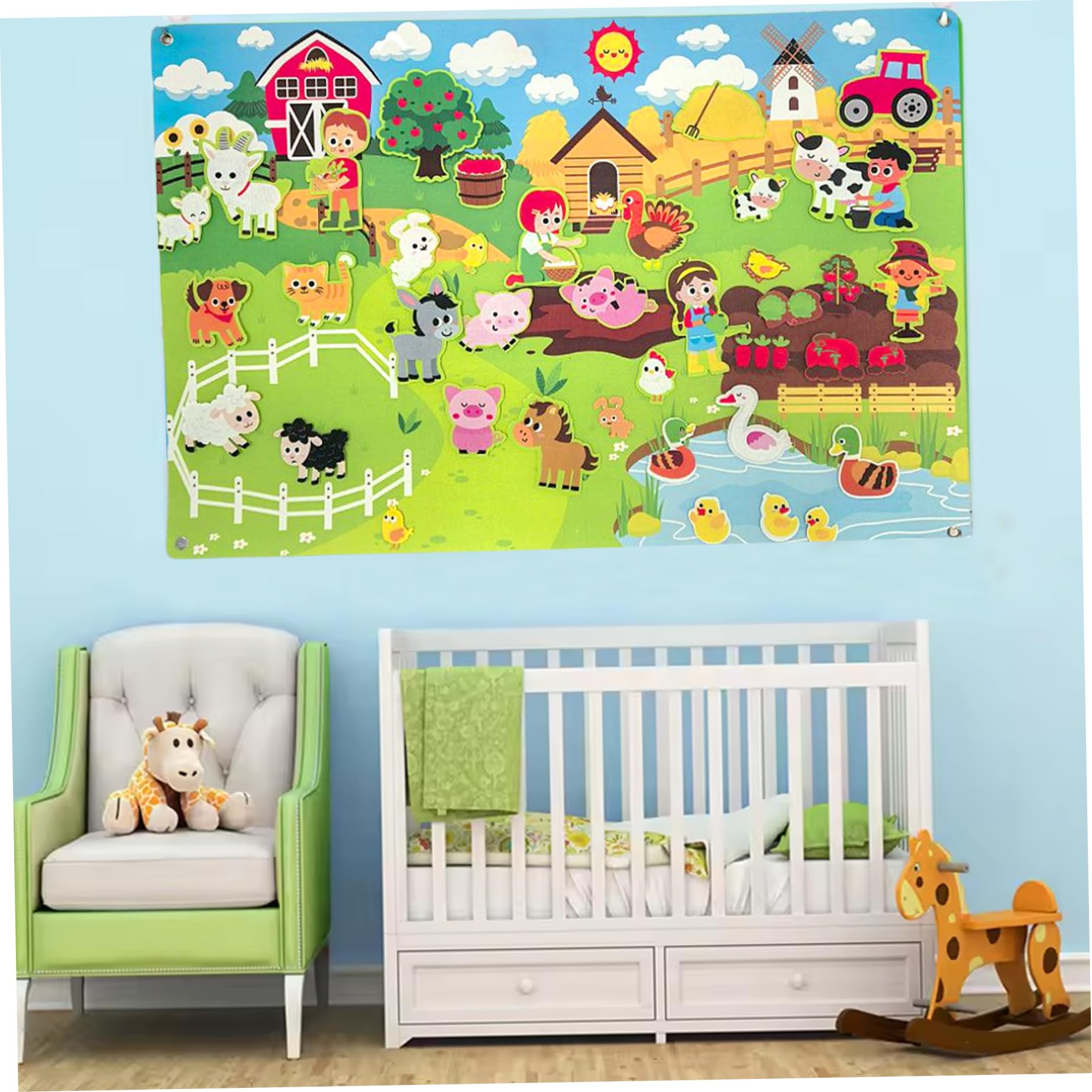 1 juego de tableros de fieltro, juegos de cuentos, tablero de fieltro de animales de granja de 41x30 pulgadas para niños pequeños, actividades de pared de aprendizaje temprano para niños pequeños