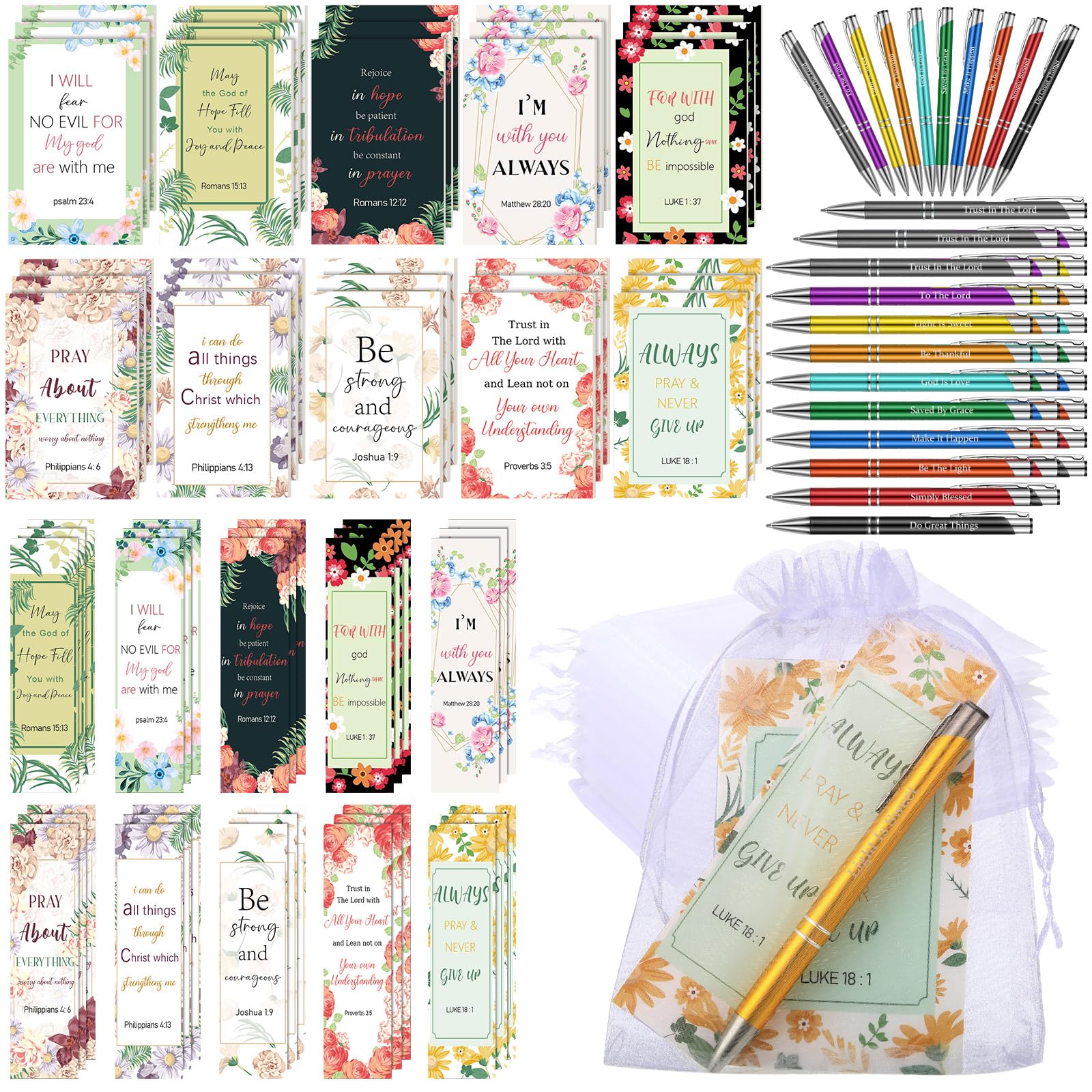 Sinmoe 120 Pcs Mother's Day Christian Bible Gifts Set Christian Bookmarks with Inspirational Ballpoint Pens Floral Religious Scripture Notebooks