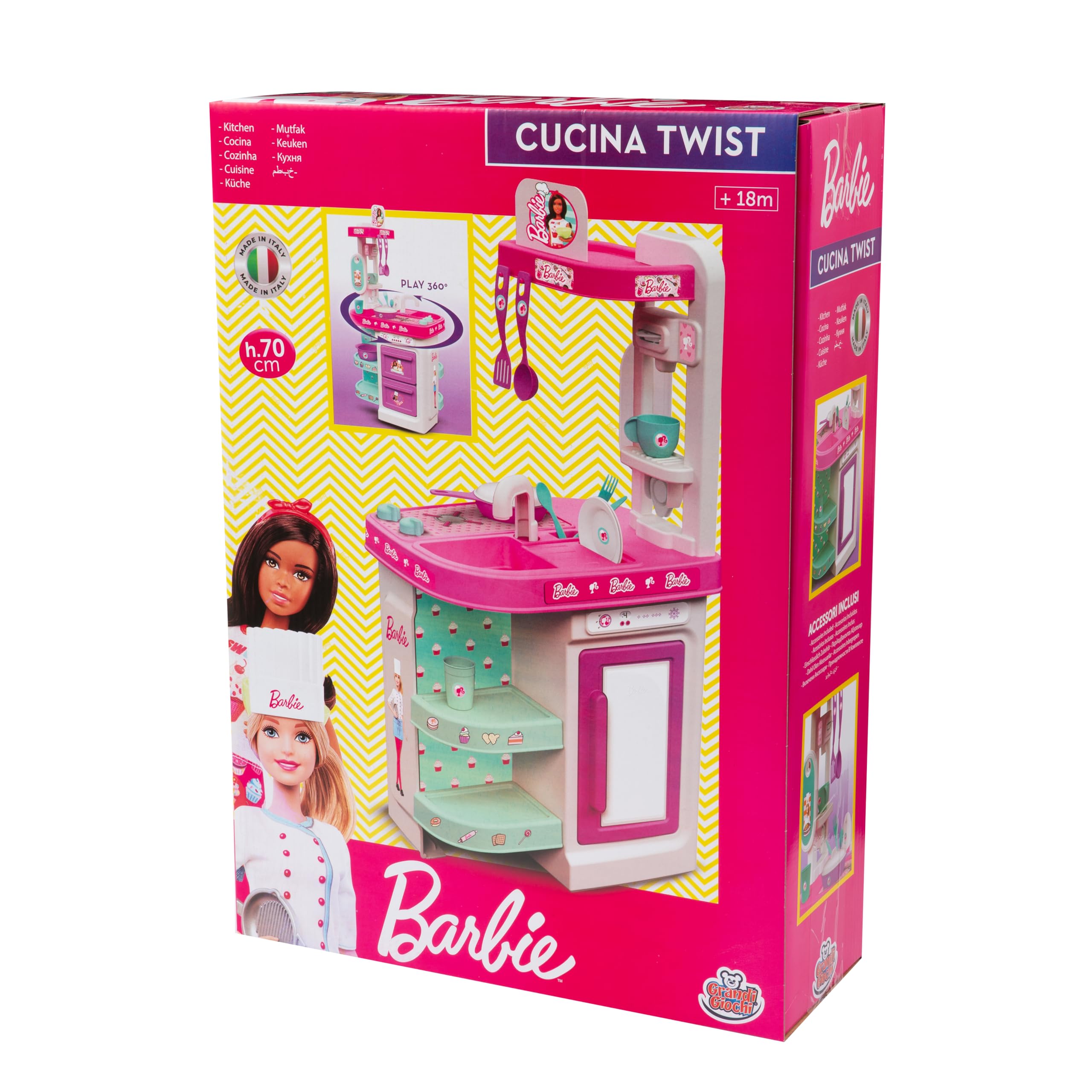 Grandi Giochi - Barbie Cucina Twist, cucina bifacciale 75 cm con tanti accessori - BAR49000