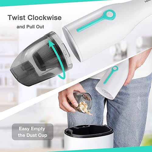 Miniatura 7 de HAUSHOF Aspiradora de mano, aspiradora inalámbrica para automóvil, 8000PA12000PA, 2 modos con cepillo de limpieza, mini aspiradora portátil