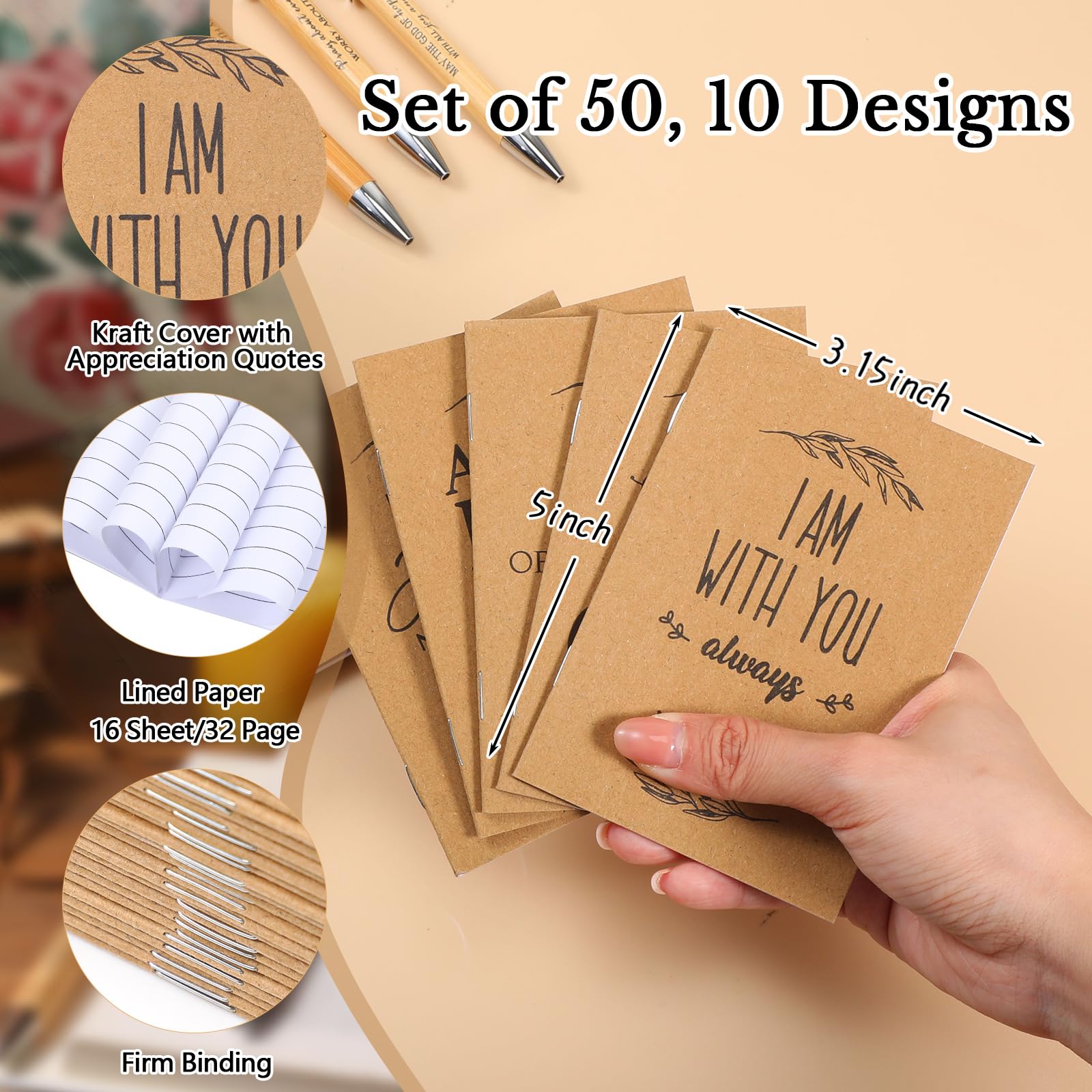 Fuutreo 150 Stück christliches Geschenk, Großpackung mit 50 Bibelversen, Notizbuch, 50 Bambusstifte, 50 religiöse Lesezeichen, christlicher Notizblock, Gebetstagebuch, Geschenk, Kirche, Pastor, Klerus
