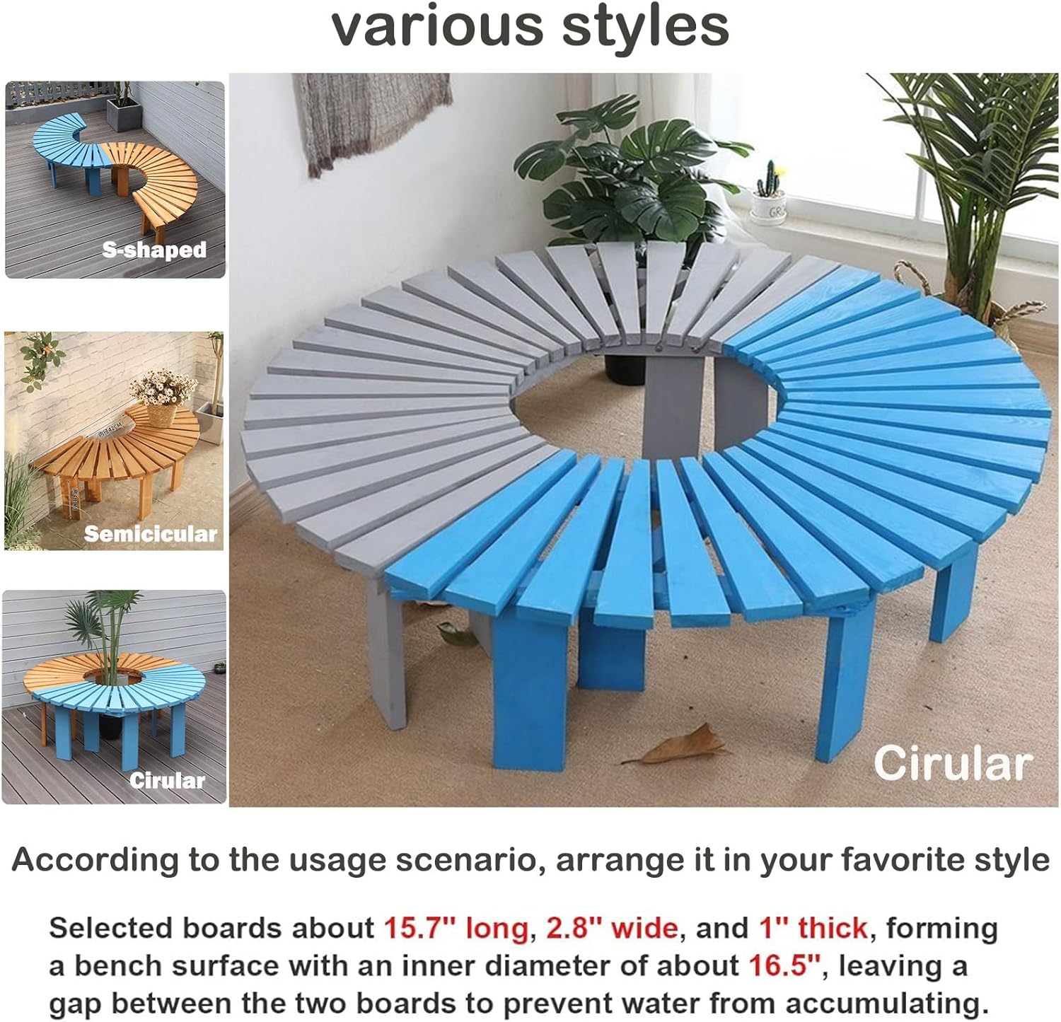 Tree Bench Wrap Around,Curved Outdoor Bench,Semicircular Design Wooden Benches for Garden,Lawn,Patio & Backyard,Bearing Capacity 660Lbs(Blue,Half Round)