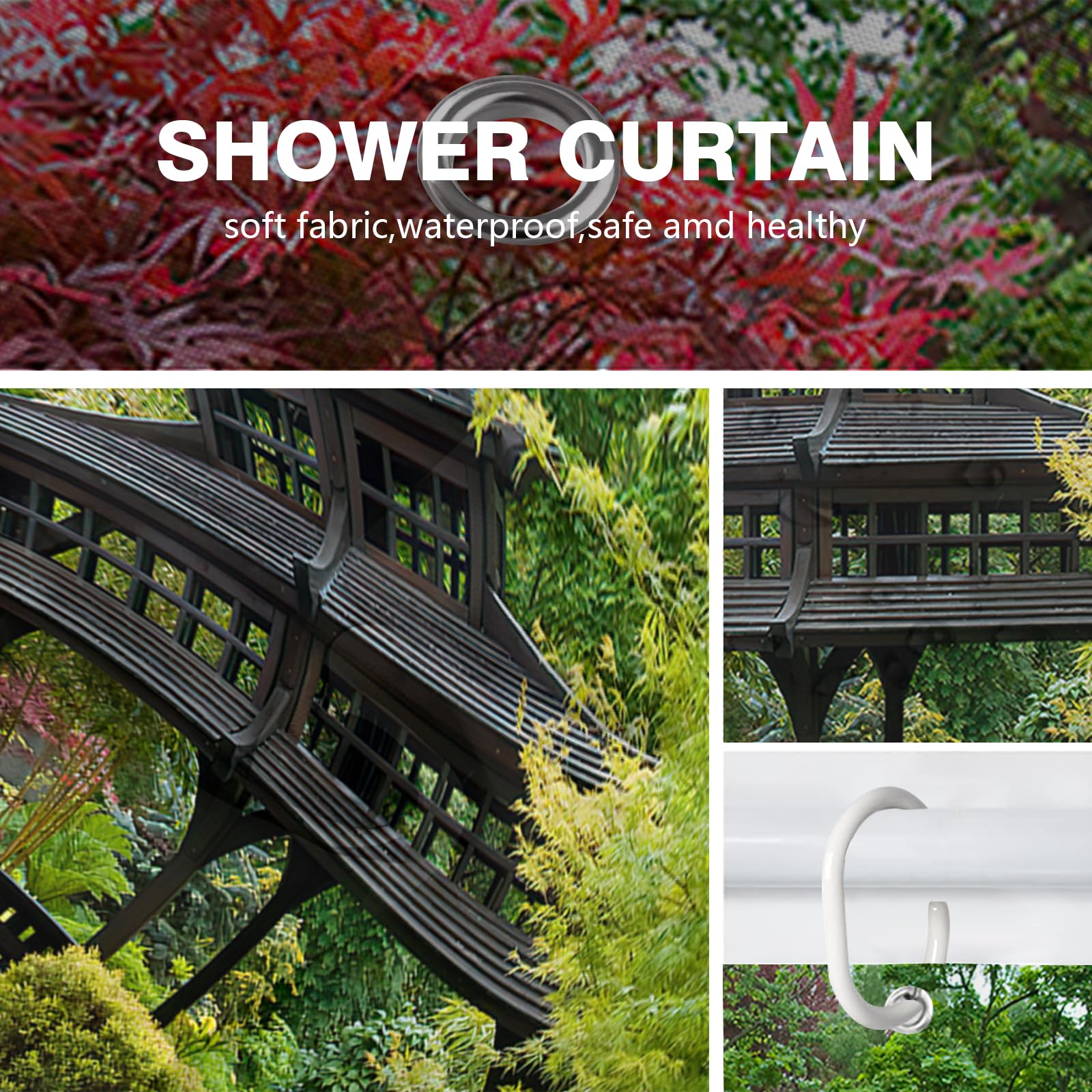 Garden Outdoor View Shower Curtain, 3D Flowers Trees Nature Scenery Garden Decoration - Image 3
