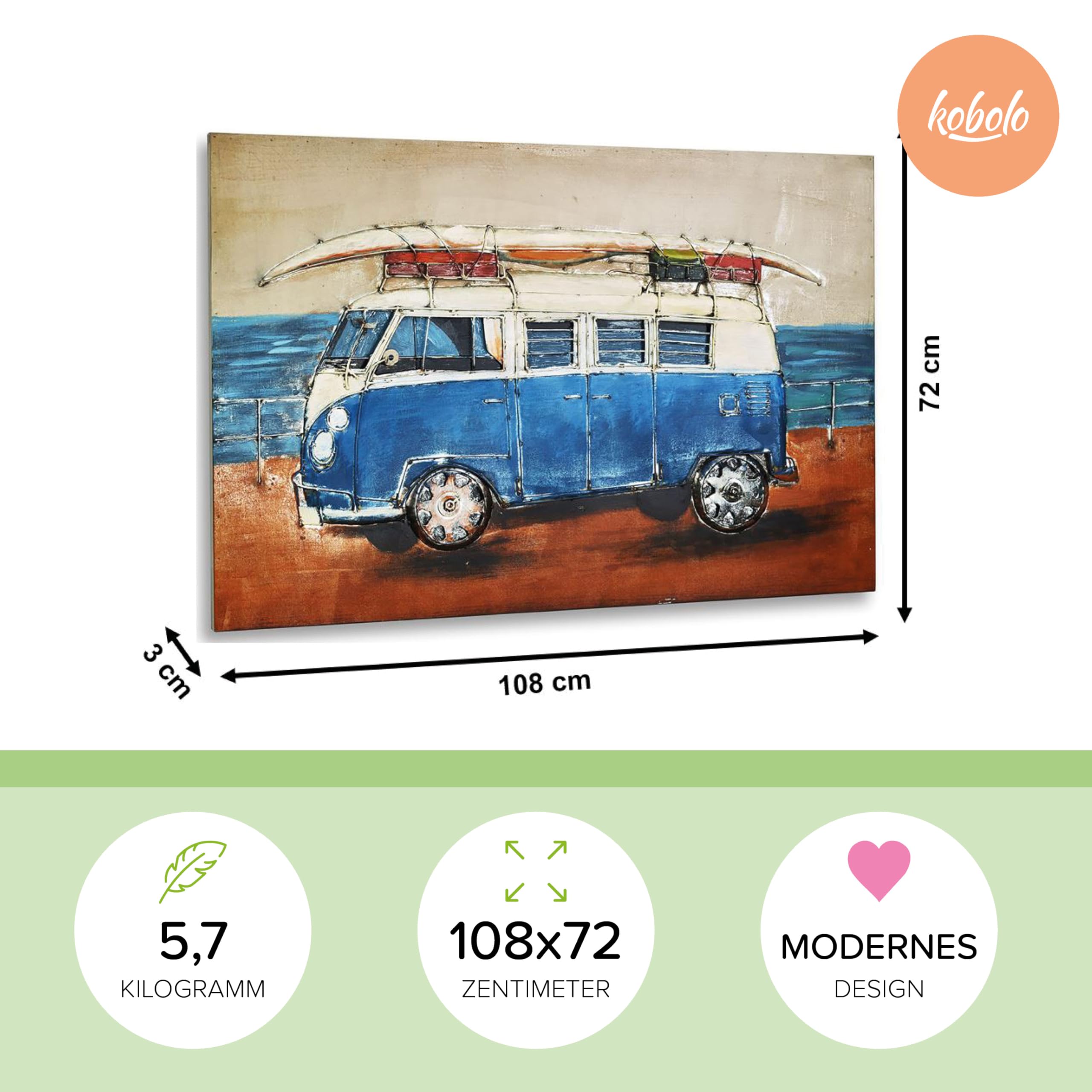 Kobolo Wandbild Wanddeko Metallbild 3D-Bild BEACH BULLY XXL 108x72 cm