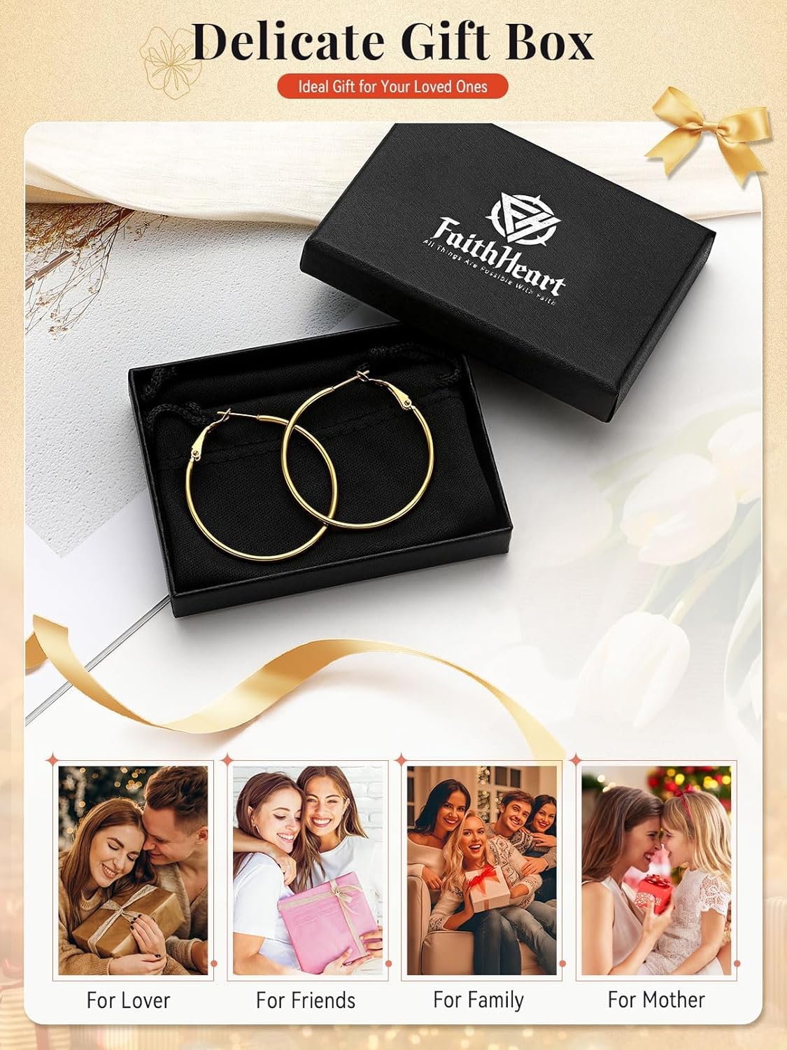 FaithHeart 2mm Thin Hoop Earrings for Women Hypoallergenic, Silver/Black/14K Gold Plated Stainless Steel Large Hoop Earrings for Women Lightweight Earring Trendy Jewelry, 20mm-100mm - Image 7