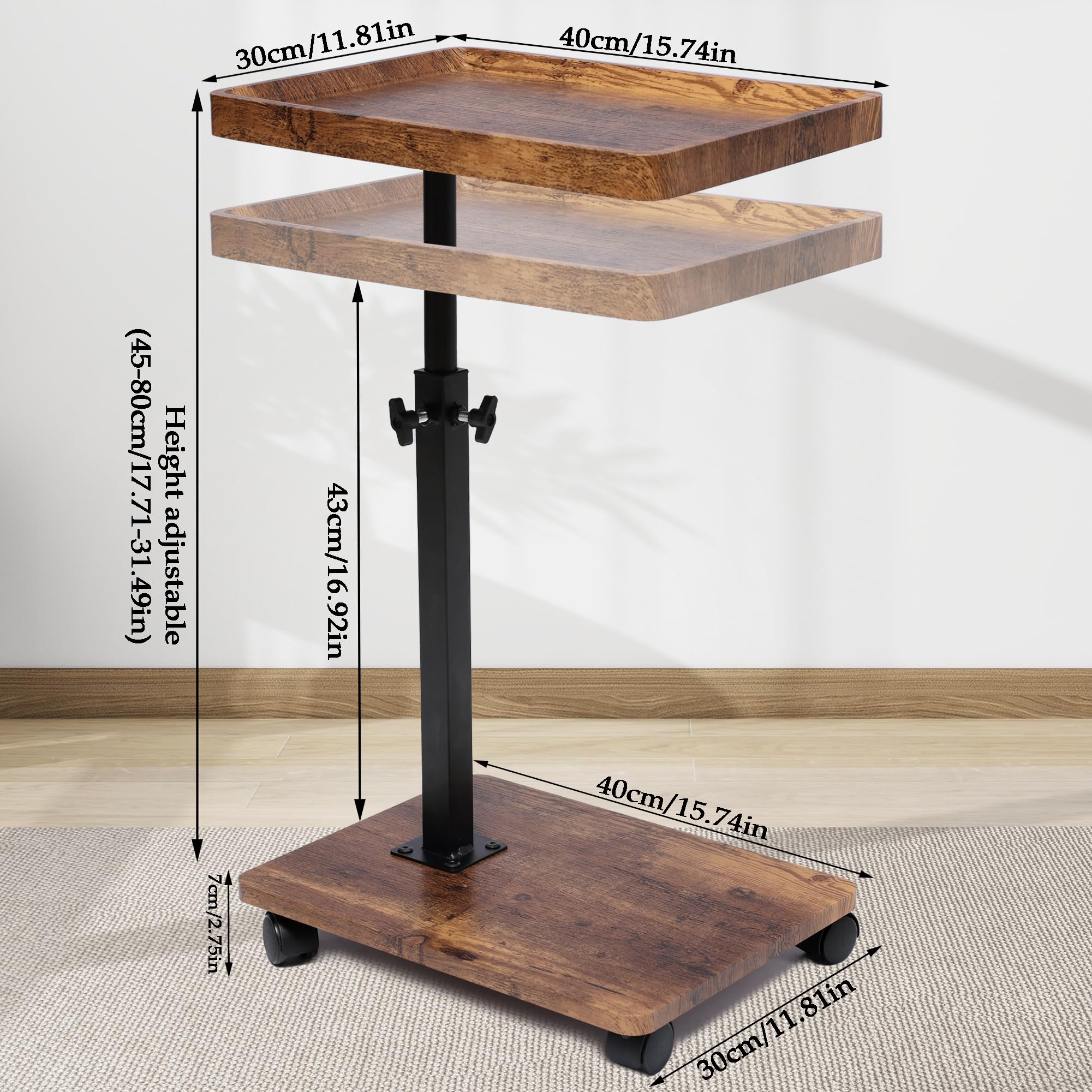 Tavolino da Divano - Tavolino Divano Rotazione 360° e con Ruote - Tavolini da Divano Regolabile Altezza (45-80CM) - Tavolino a Forma di C da Divano e Letto per Soggiorno e Camera da Letto