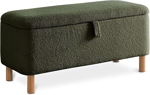 Banco otomano de almacenamiento Boucle para dormitorio al pie de la cama, asiento tapizado en sherpa con almacenamiento para zapatos para entrada y