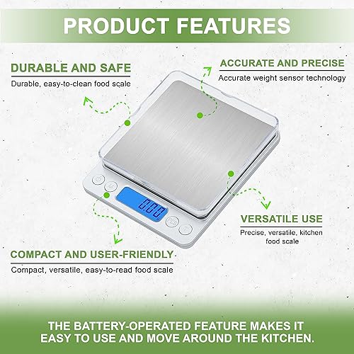 Miniatura 5 de Báscula digital de cocina – Báscula de plástico ABS de acero inoxidable de alta precisión que funciona con pilas, función de tara completa en 6.6