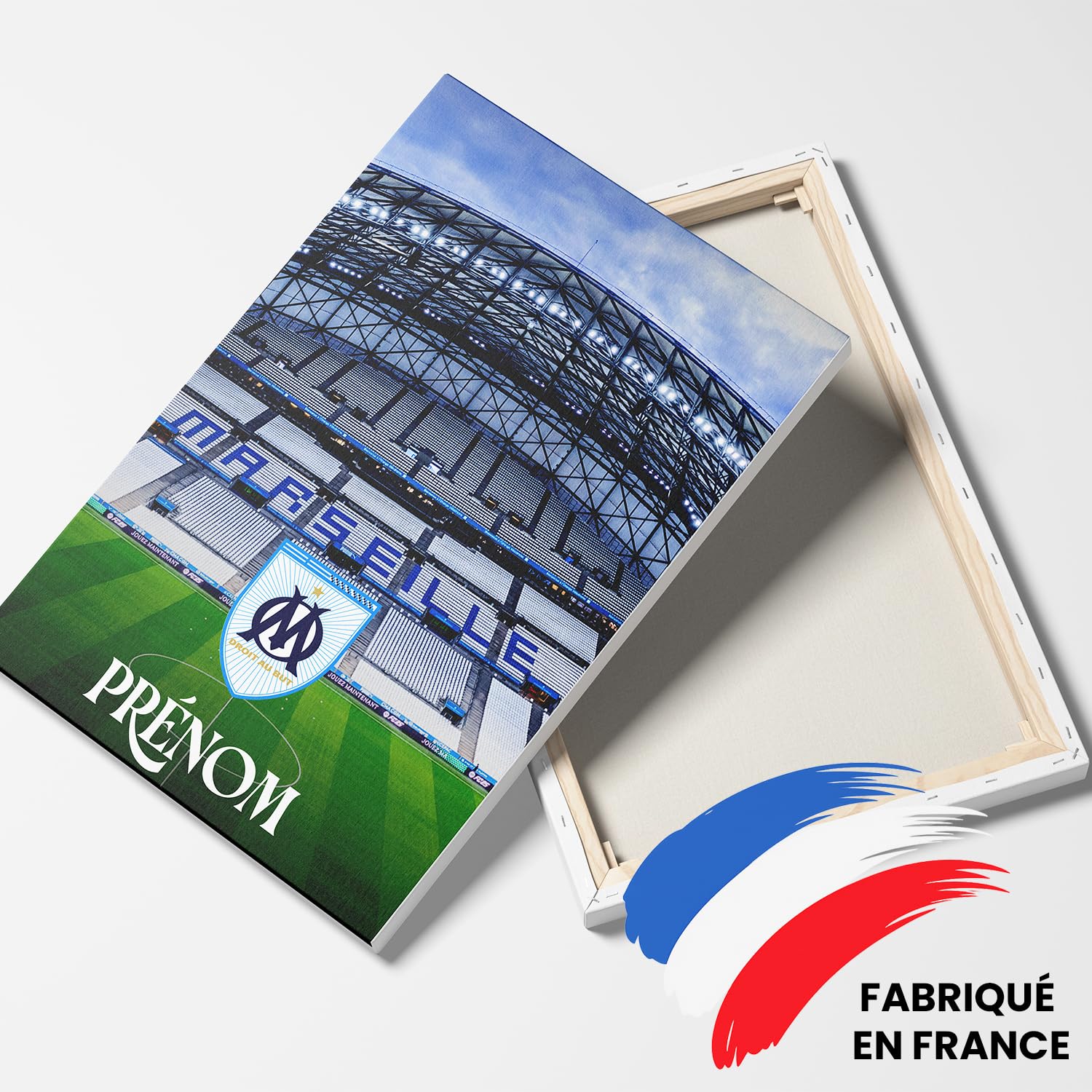 OneTrophy Toile Officielle Olympique de Marseille – Personnalisable avec Prénom ou Texte Libre – Décoration Murale Supporter – Made in France – Cadeau Supporter OM (Droit au but)