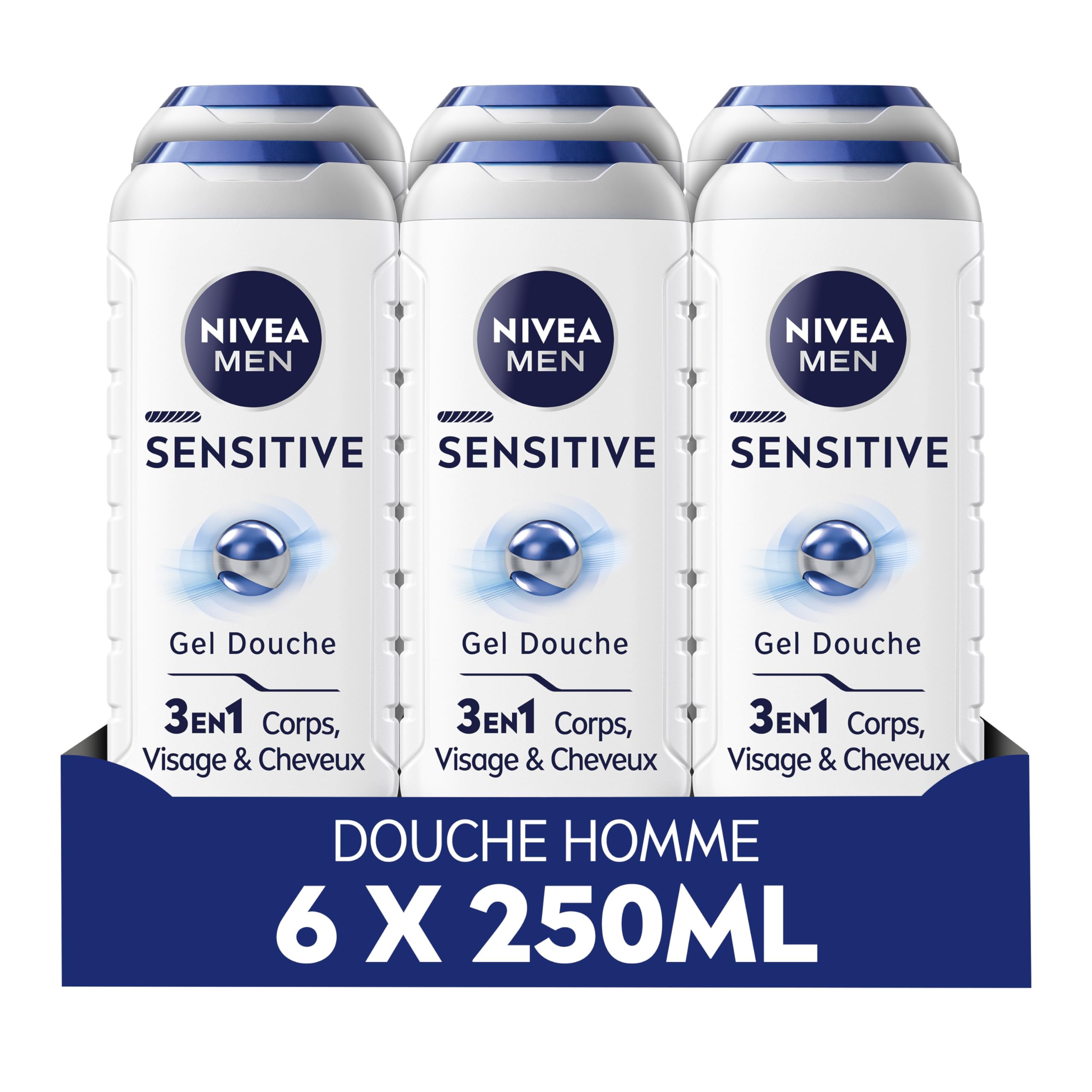 NIVEA MEN Gel Douche Sensitive Lot de 6: Douceur & Efficacité pour Homme