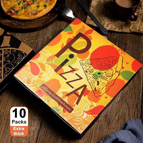 Miniatura 6 de Cajas apetitosas de cartón para pizza, recipientes para llevar, paquete de 10 cajas de pizza corrugada de papel kraft de alta calidad de 7.3 x 7.3 x