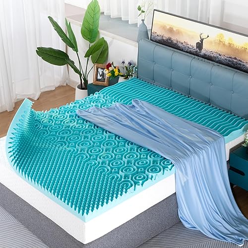 Askme Cubrecolchón individual XL de 3 pulgadas de espuma viscoelástica de gel refrescante con funda transpirable, diseño de flujo de aire,