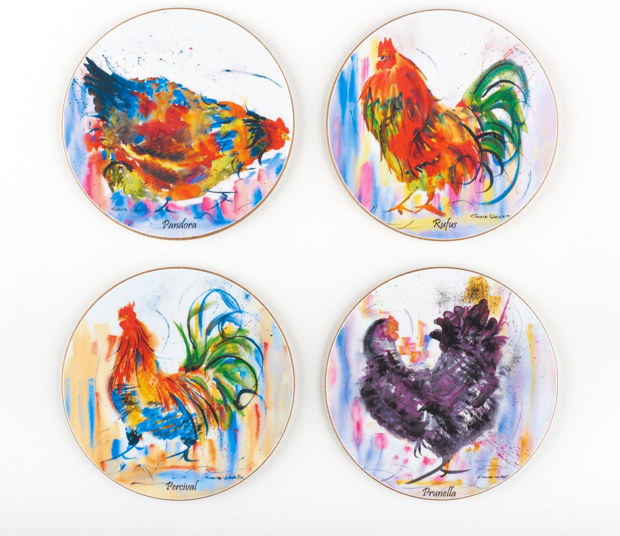 Cucina Chef Coaster Set, Includes 4 Decorative Coasters, 4 inch Melamine Cork Back Coasters Claire Weeks Collection Easy to Wipe Clean Drink Coasters Purple/Blue Set