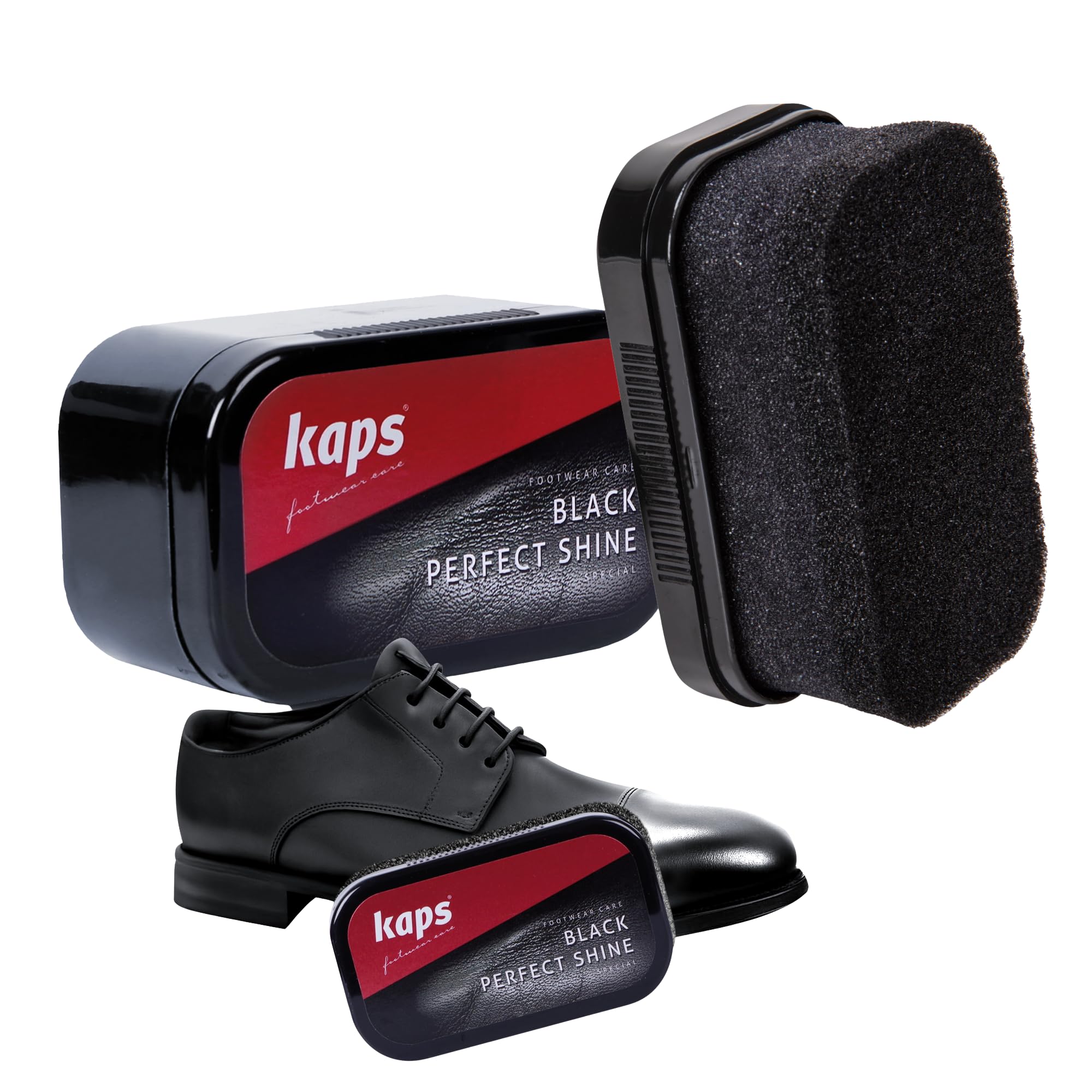Kaps Shoe Polish Sponge Gives Instant Gloss, For Leather Shoes Boots Bags, Perfect Shine, (Black)