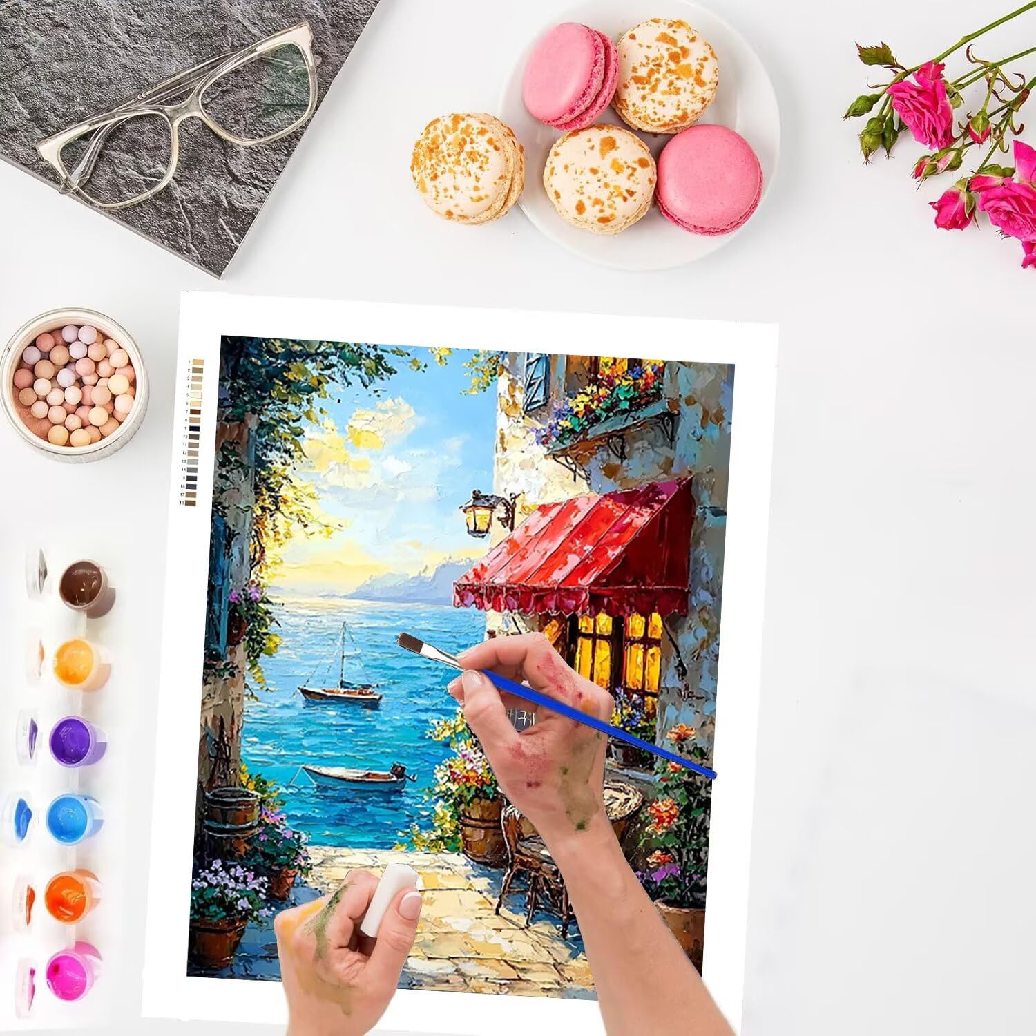 WEISHIWE Dipingere con i Numeri Adulti Casetta marina, 60x80cm s-301 | Paint by Numbers Kit con Pennelli e Acrilico Pigmento, Fai da te Olio La Pittura di Numeri Kit, Decora la Casa, senza Cornice