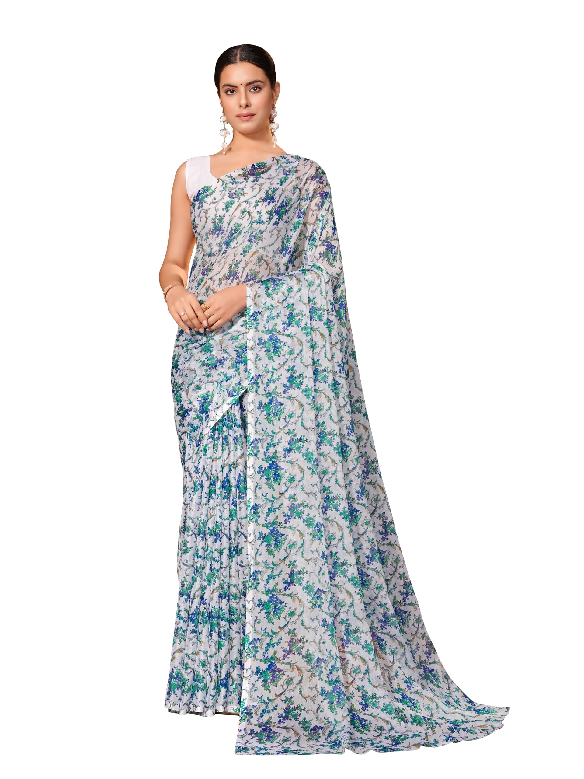 Floral Print Chiffon Saree-image-30