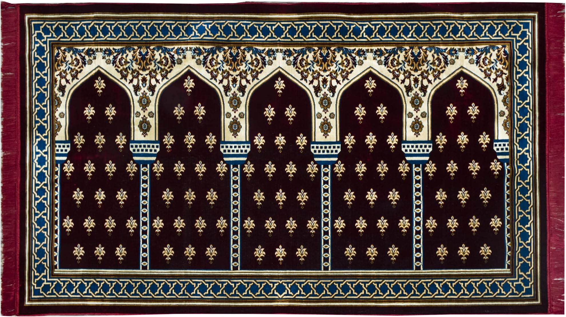 Modefa Turkish Islamic Prayer Rug - Multi Person Janamaz Sajada for Family or Large Gathering & Group Praying Carpet - Wide Plush Velvet Praying Mat (Mihrab Red - 5 Person)