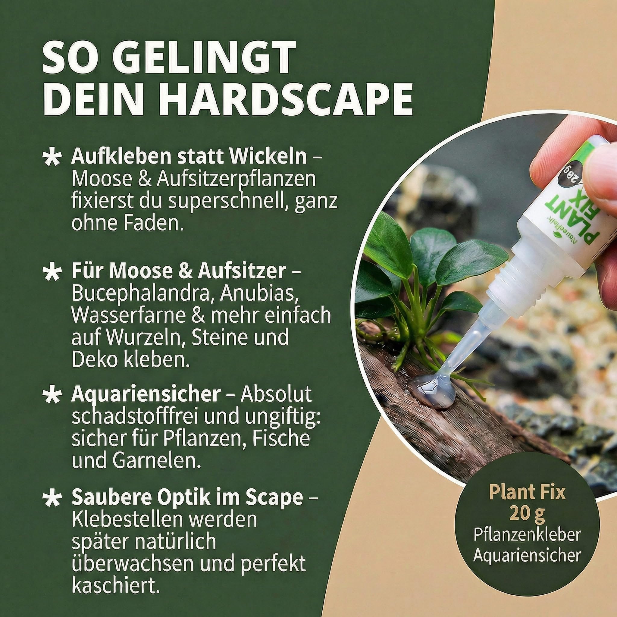 NatureHolic - Colle pour Plantes I Garantie Non Toxique I Parfaite pour Les Plantes érigées I réagit Lentement I adaptée à la méthode du Coton I inoffensive pour Tous Les Animaux d'aquarium I 20g