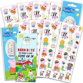PeppaPig Peppa Pig Party Favors Sticker Set -- Bundle Includes 16 Sheets of Peppa Pig Stickers, Over 300 Stickers Total, with Barn Bots Door Hanger (Peppa Pig Party Supplies)