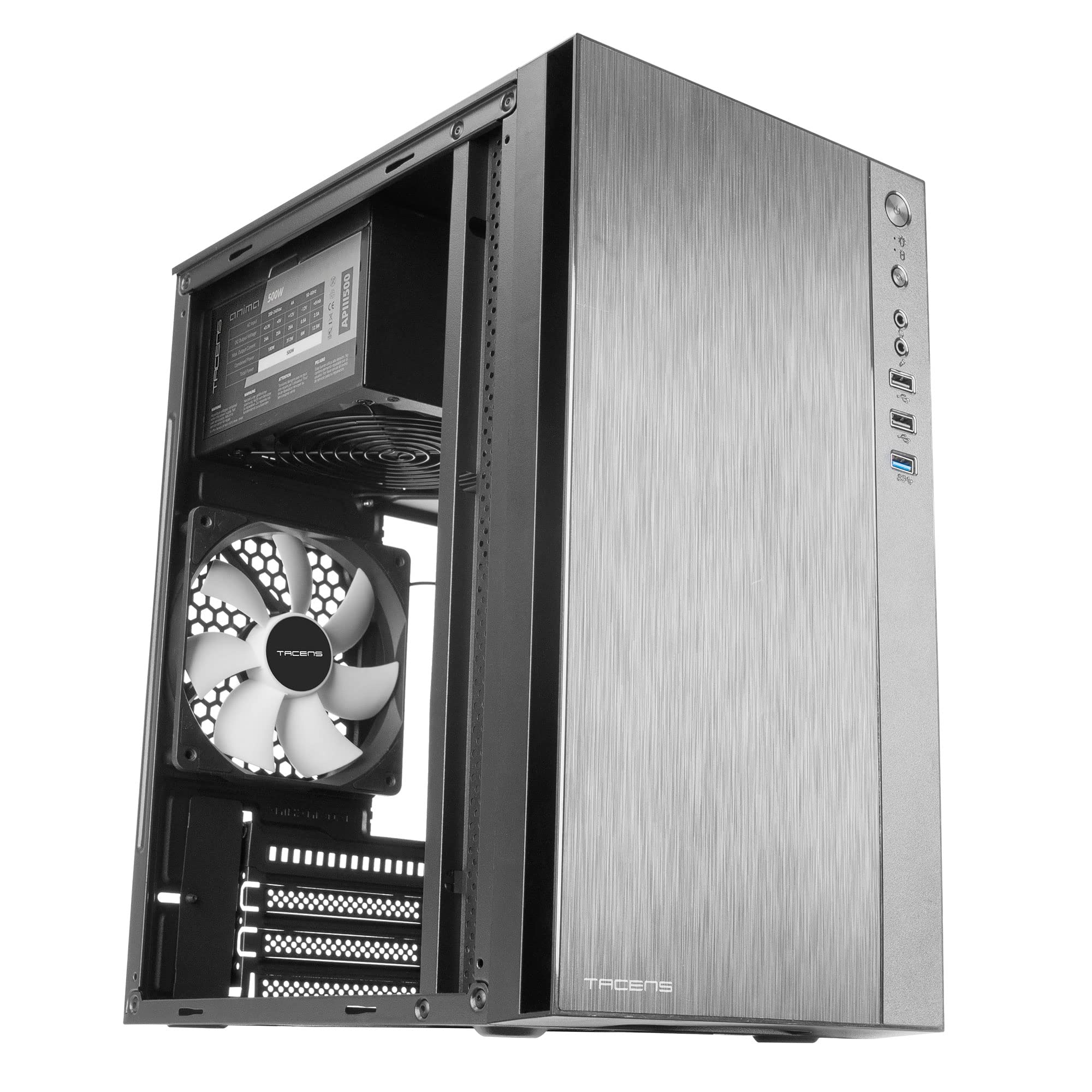 Tacens Anima ACX500, Boîtier PC Micro ATX, Ventilateur 12cm, Alimentation 500W, USB 3.0, Noir