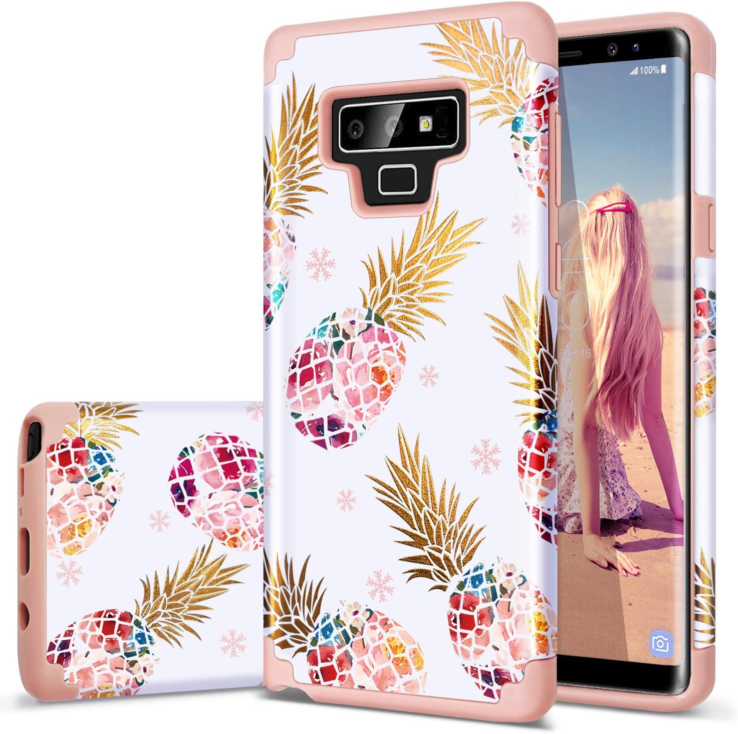 Fingic Galaxy Note 9 Case,Note 9 Case Pineapple,Floral Pineapple Ultra Slim Case Hard PC Soft Rubber Anti-Scratch Shockproof Protective Case Cover for Samsung Galaxy Note 9(2018 Release),Rose Gold