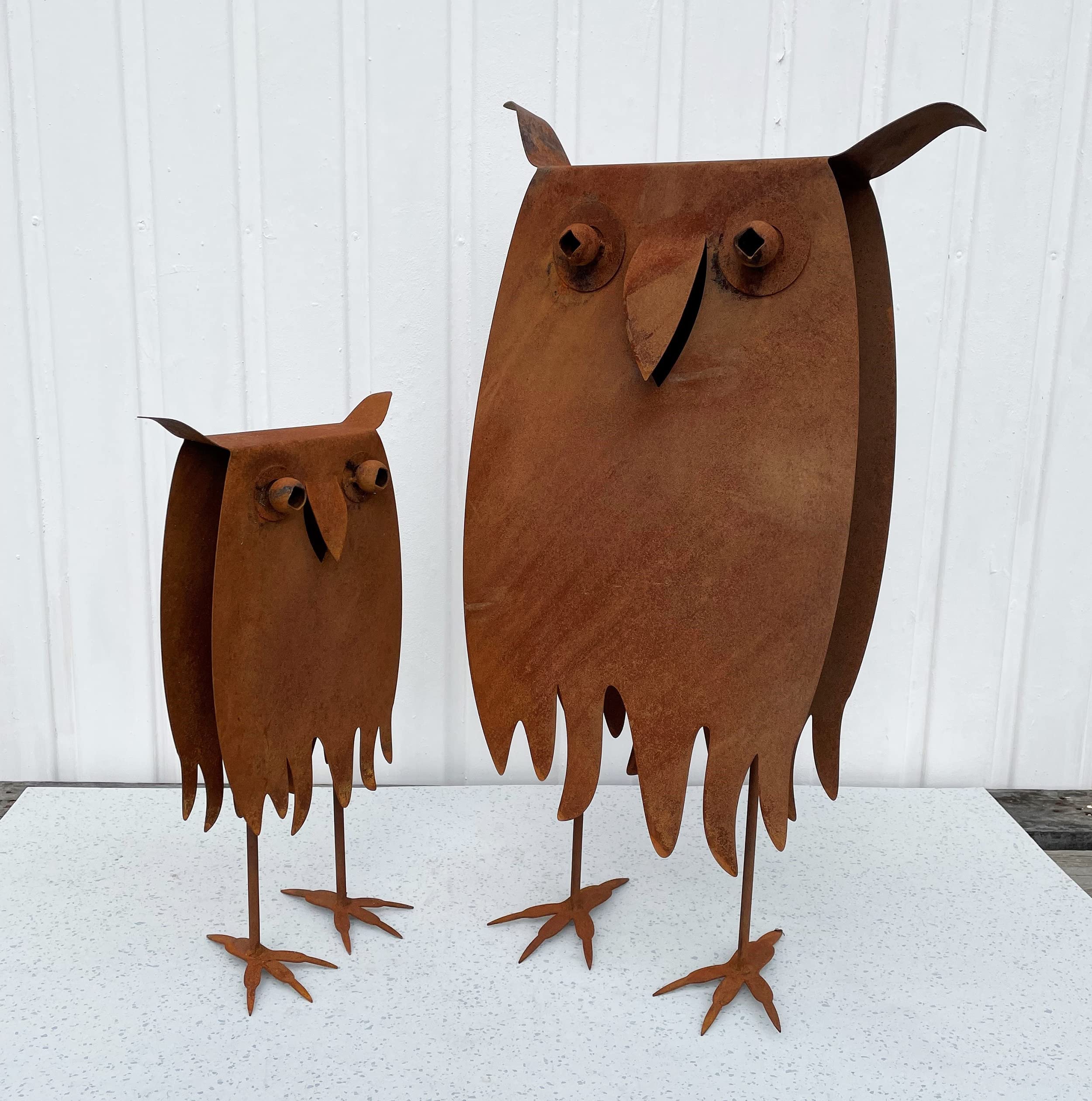 STEINFIGURENWELT GIEBEN Gufo effetto 3D, rettangolare, altezza 65 cm, decorazione da giardino in metallo antiruggine, resistente alle intemperie, statuetta in metallo arrugginito