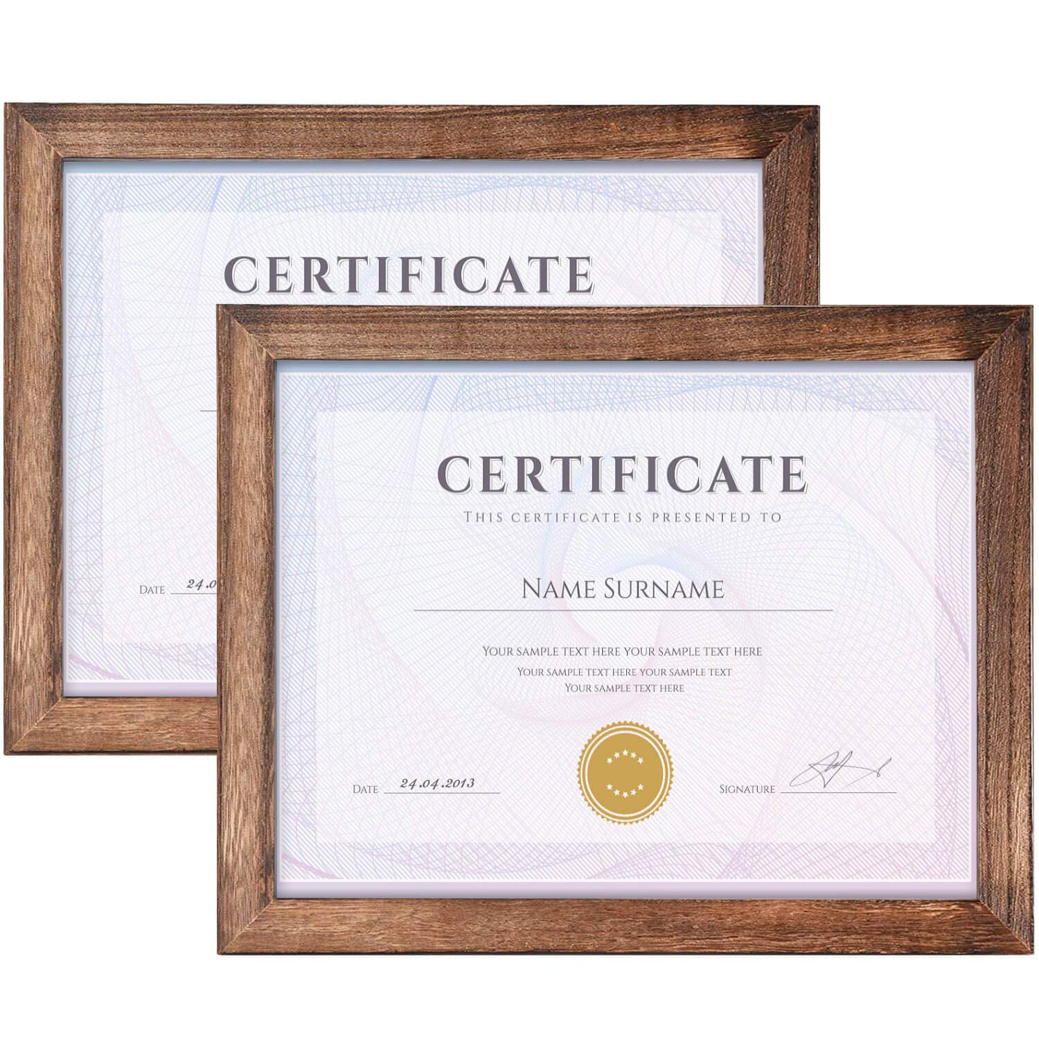 Emfogo 8.5x11 Certificate Frames Wood Picture Frame Rustic Document Frames with High Definition Glass Diploma Frames for Wall or Tabletop Display Set of 2 (Rustic)
