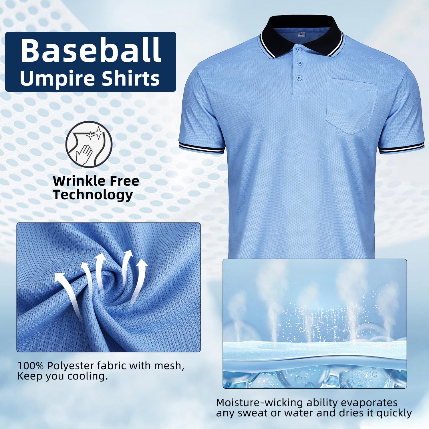 CUTIEHON Camisa de árbitro de béisbol y sóftbol para hombre, manga corta, talla para protector de pecho