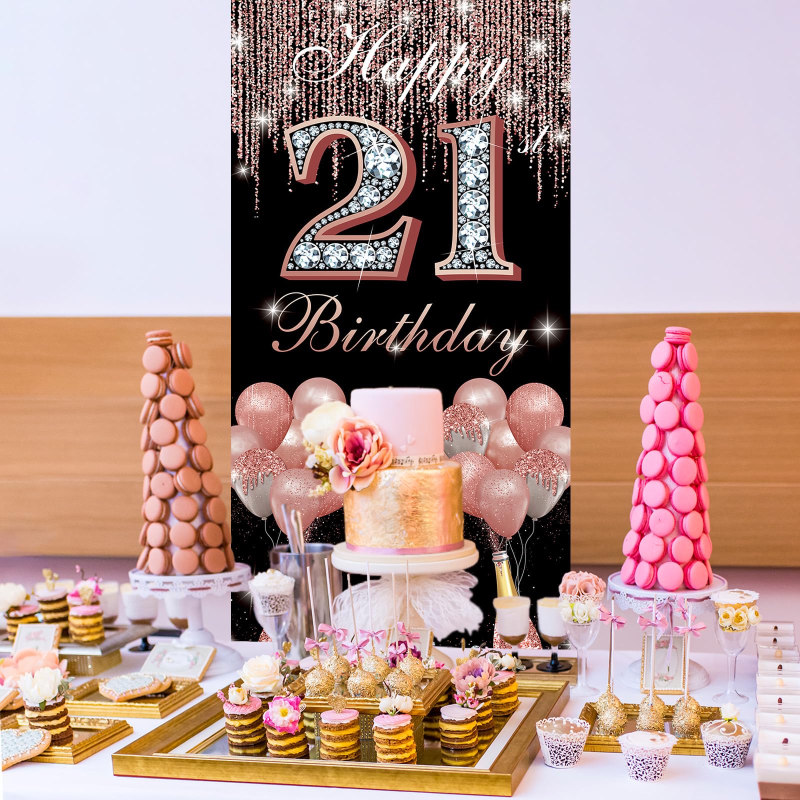 Türbanner Zum 21. Geburtstag In Roségold – 1,9x0,9 M, Mit Aufhängung
