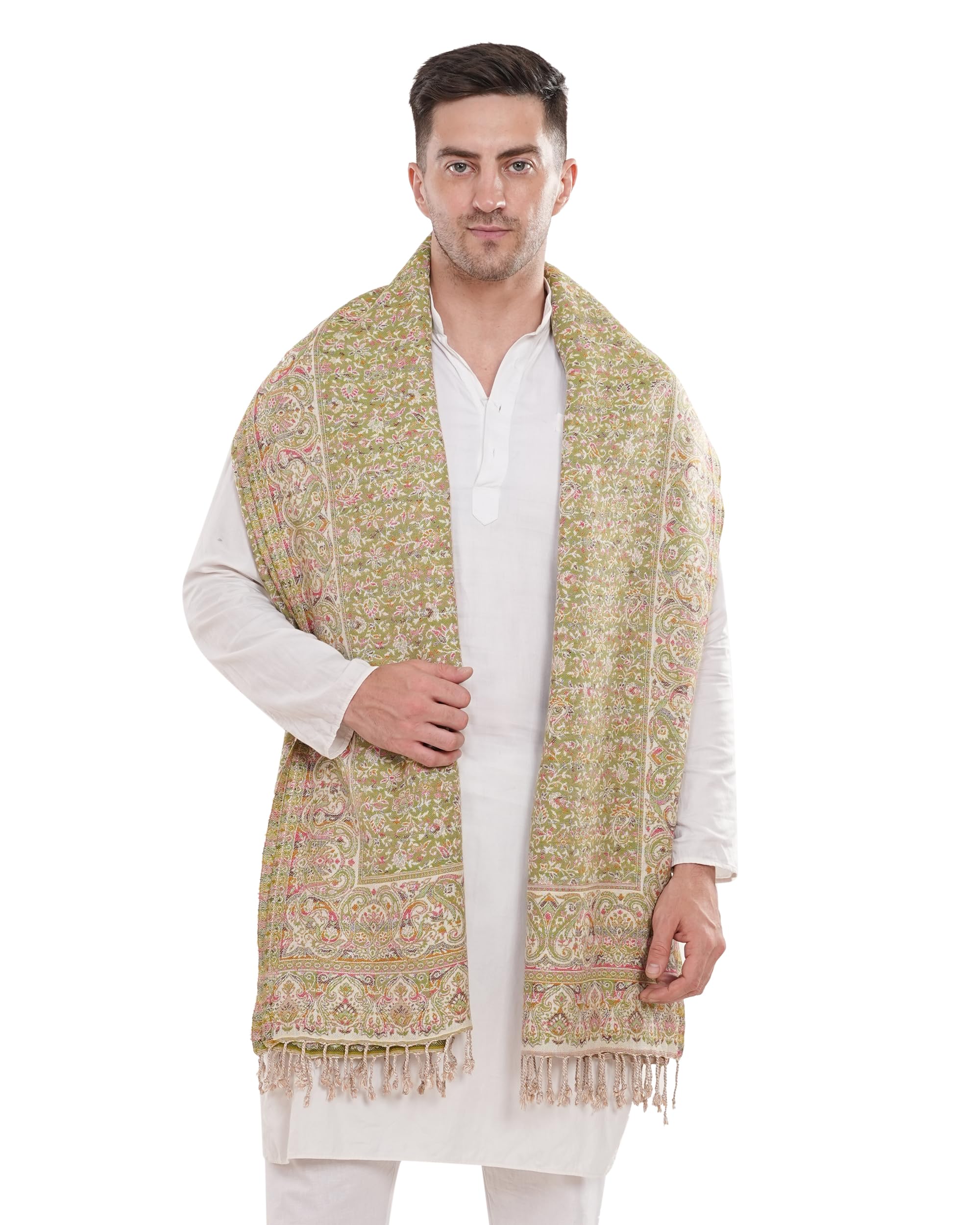Men’s Kashmiri Wool Shawl – Multicolor Jamawar Floral Design with Tassels | Luxury Ethnic & Wedding Stole & Shawl for Winter-image-38