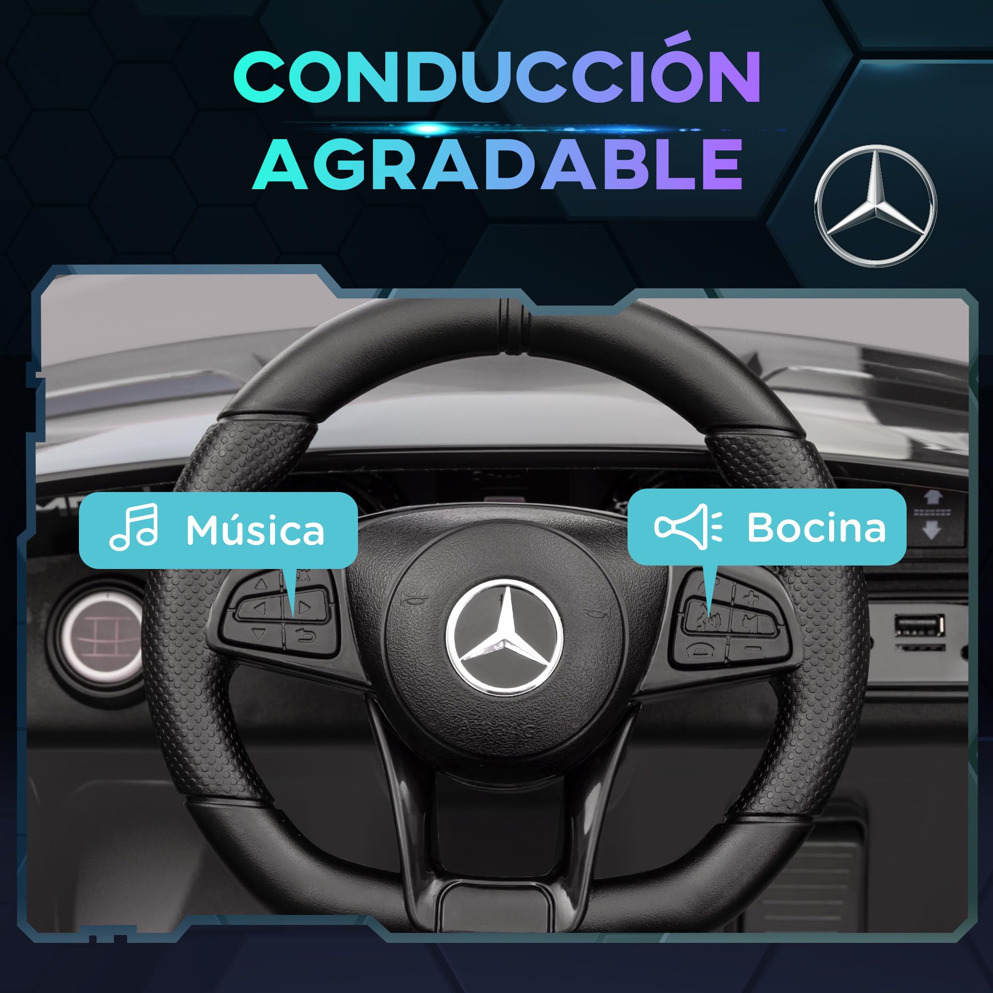 AIYAPLAY Coche Eléctrico para Niños de +3 Años Mercedes-Benz AMG GTR Carro Eléctrico Infantil con Batería 12V Mando a Distancia Faros Bocina Música MP3 Arranque Lento y Pantalla Plata