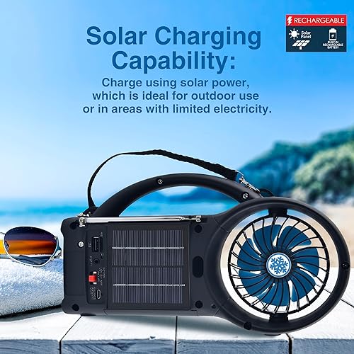 Miniatura 3 de Supersonic SC-1073ERF Altavoz Bluetooth de energía solar con radio FM, luz de antorcha LED y ventilador USBSD entrada, radio FM, 3 velocidades de