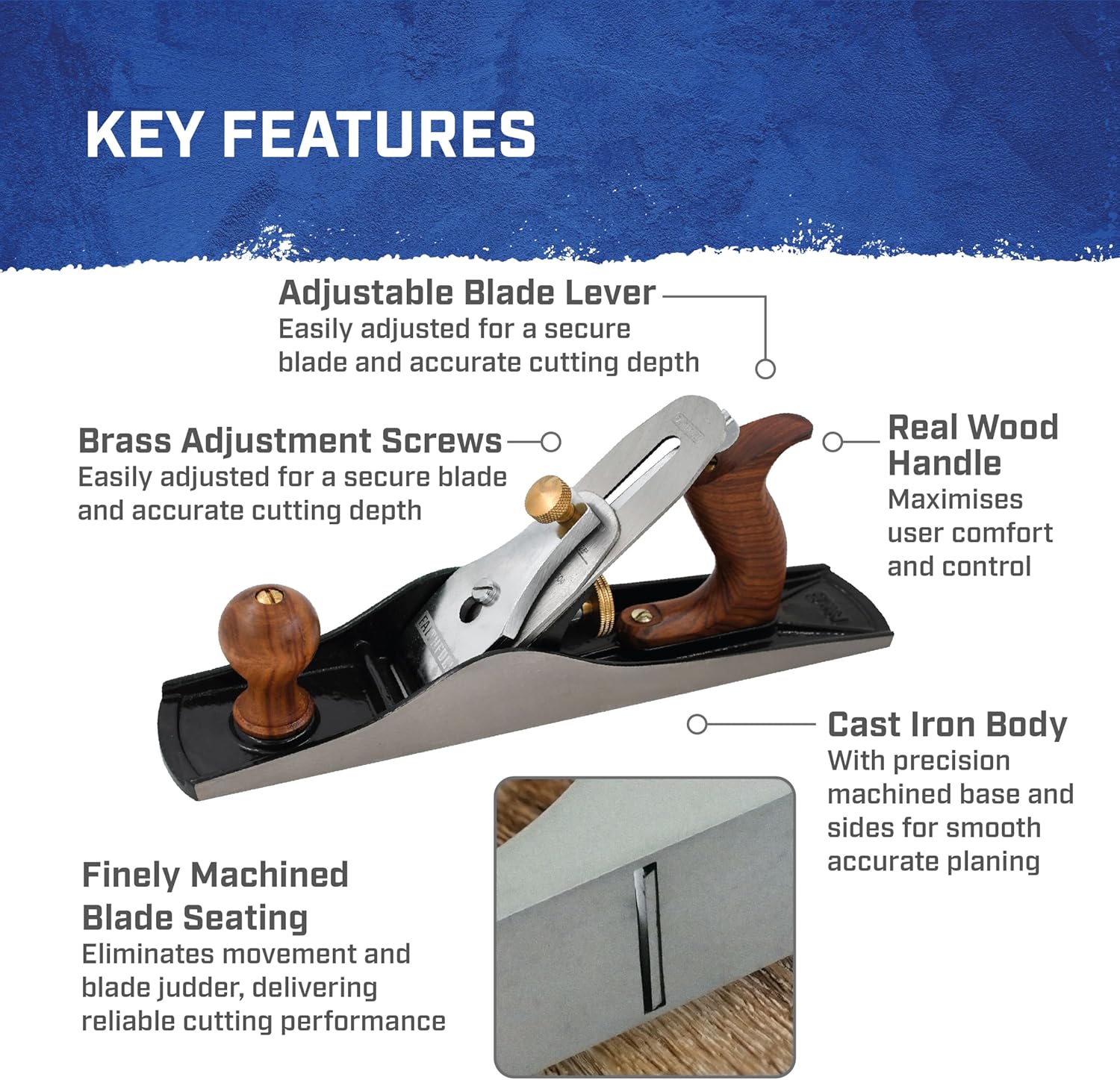 Faithfull No.6 Fore Plane – Precision Machined Cast Iron Wood Planer Hand Tool for Hard & Soft Wood, Stock Removal, Edge Truing & Board Levelling