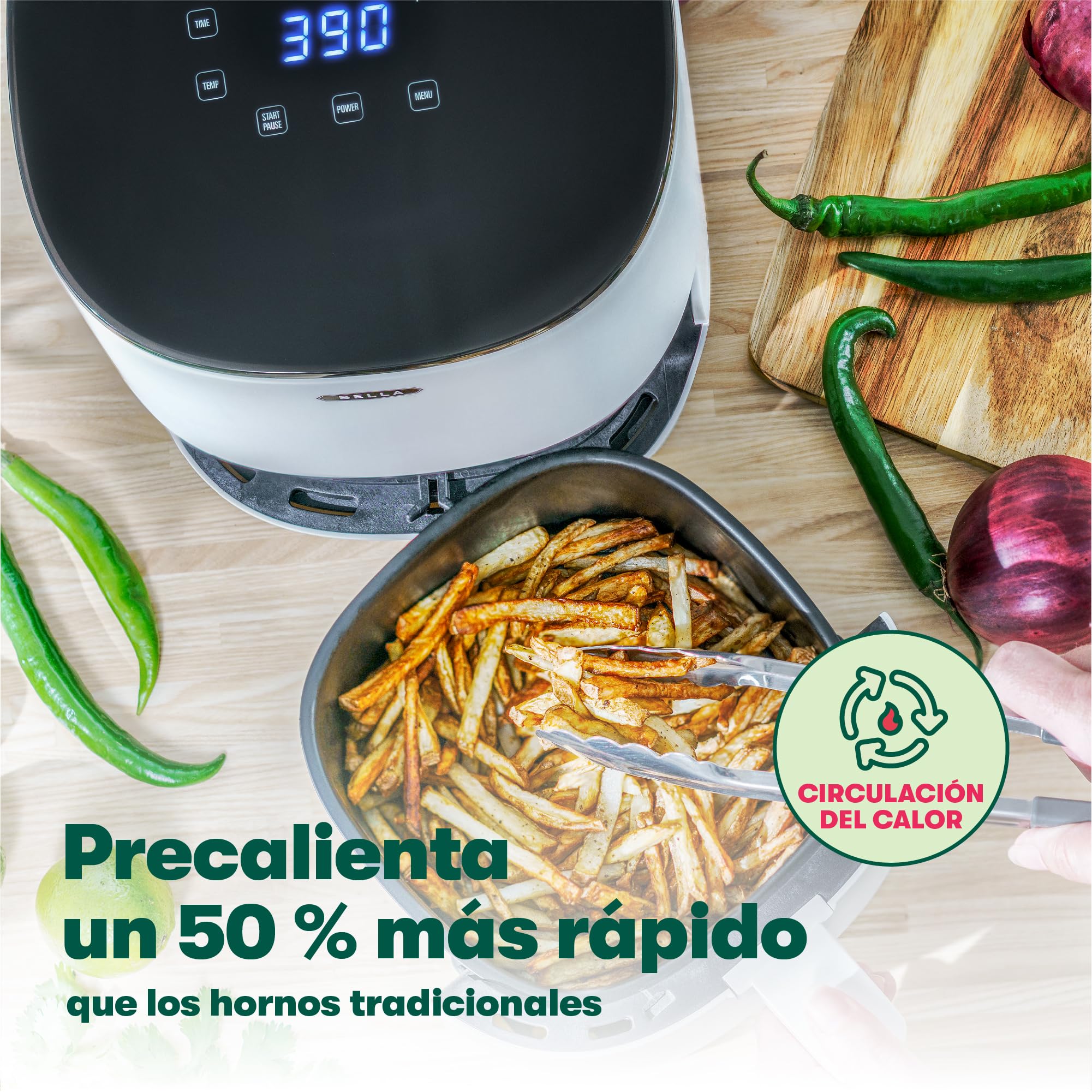 bella Freidora de aire con pantalla táctil de 2.9QT, sin precalentamiento, sin aceite, sartén antiadherente y bandeja para elementos crujientes aptas para lavavajillas, color blanco mate