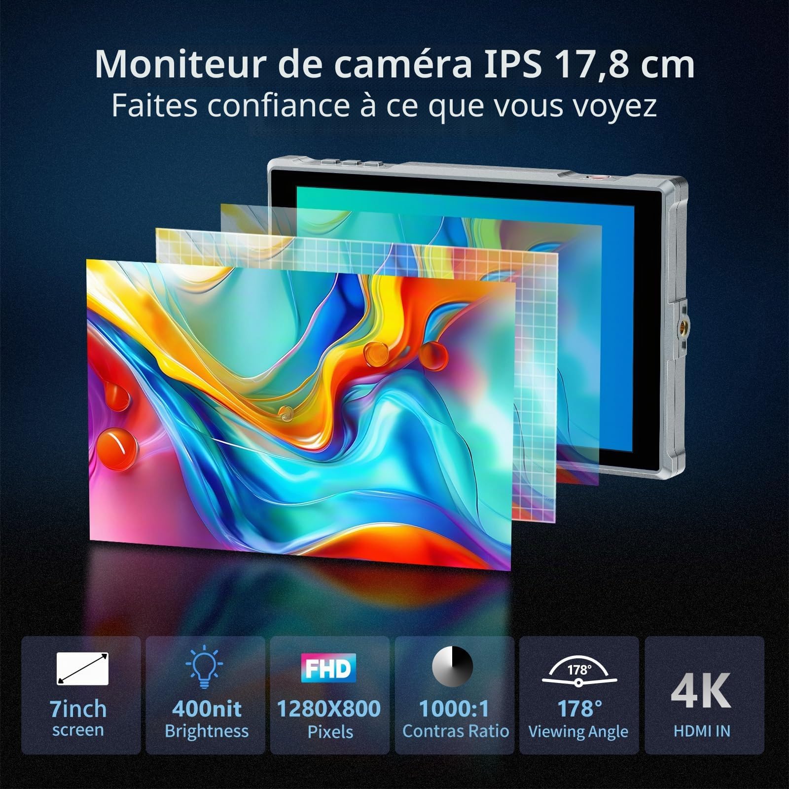 FEELWORLD FW759 Pro 7 Pouces écran Tactile Moniteur de Terrain avec Batterie 4400 mAh, résolution IPS HDMI 4K 1280 x 800, Format 9:16, marqueur de Mise au Point, entrée/Sortie vidéo Full HD