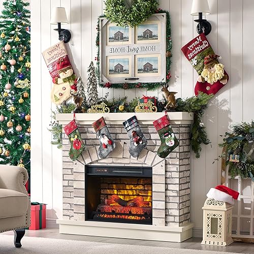 Miniatura 6 de Chimenea eléctrica de 42 pulgadas con chimenea, soporte de TV con chimenea de granja con calentador eléctrico independiente de 23 pulgadas, control