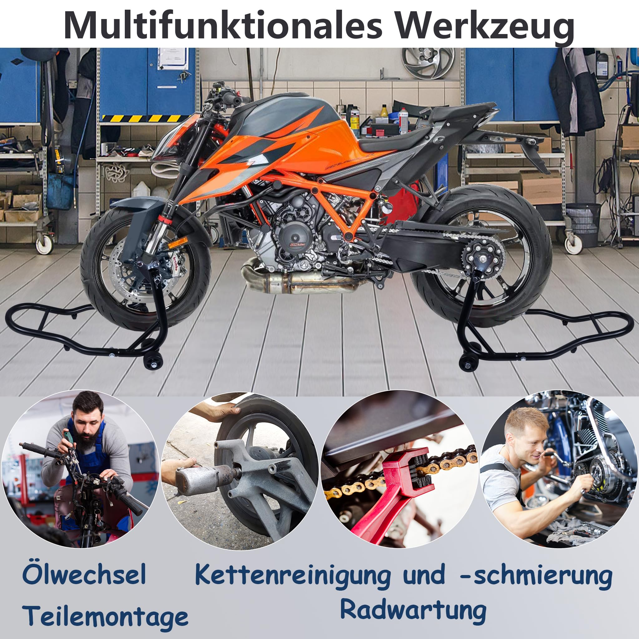 YRHome 2 Stück Motorradständer Vorne + Hinten Motorradheber Motorrad Ständer Motorrad Heber mit 4 Rollen Motorrad Hebebühne