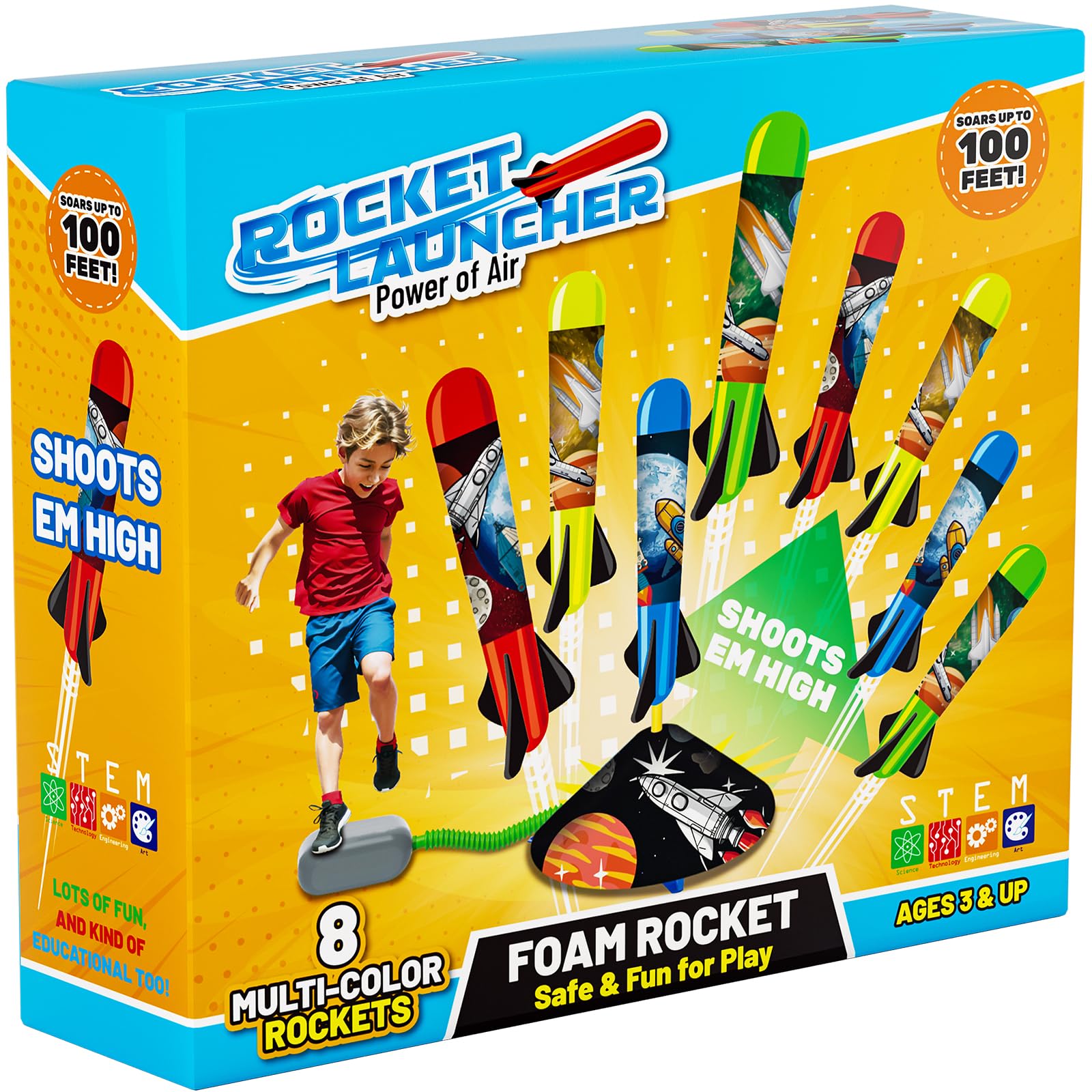 Toys Rocket Launcher for Kids - Launch up to 100 Ft, 8 Multi-Color Foam Rockets & Adjustable Launch Stand, Kids Outdoor Toys, Birthday Toys for Kids Boys Girls Age 3+ Years OldClimatePartner certified