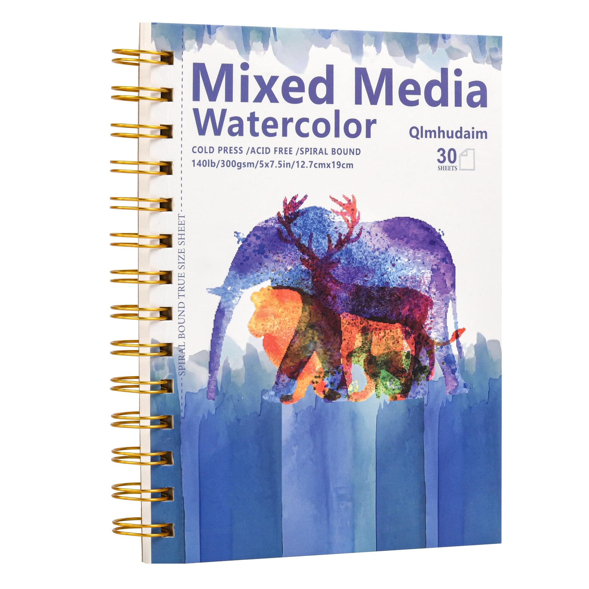 Qlmhudaim 5x7.5 Inch Spiral Watercolor Paper Pad, 30 Sheets 300g