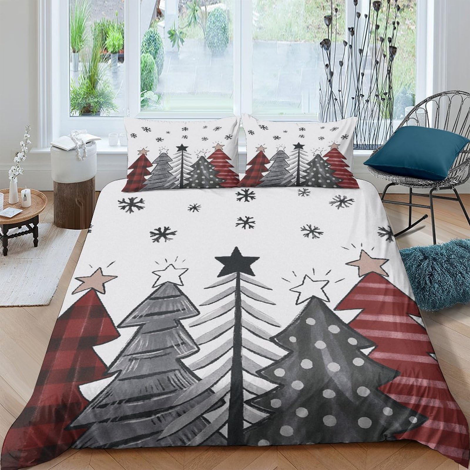 Ctjqhvkz Style-6 3D Printed Christmas Tree Fitted Sheet Microfiber Soft Breathable Snowflake Bed Cover For Bedroom Guest Room Decor Single（135X200cm）
