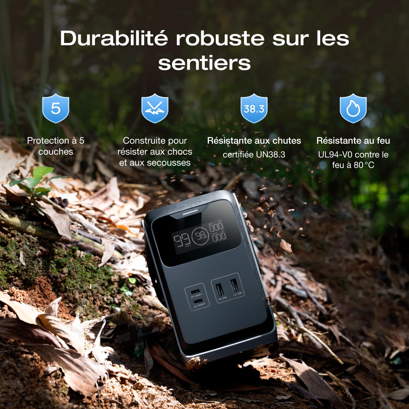 Station électrique portable ECOFLOW Trail 200 DC 192Wh avec poignée, Batterie externe LFP ultra-légère, 220 W, Charge rapide, 4 ports, anti-chute, pour le camping en plein air, voyages, urgences