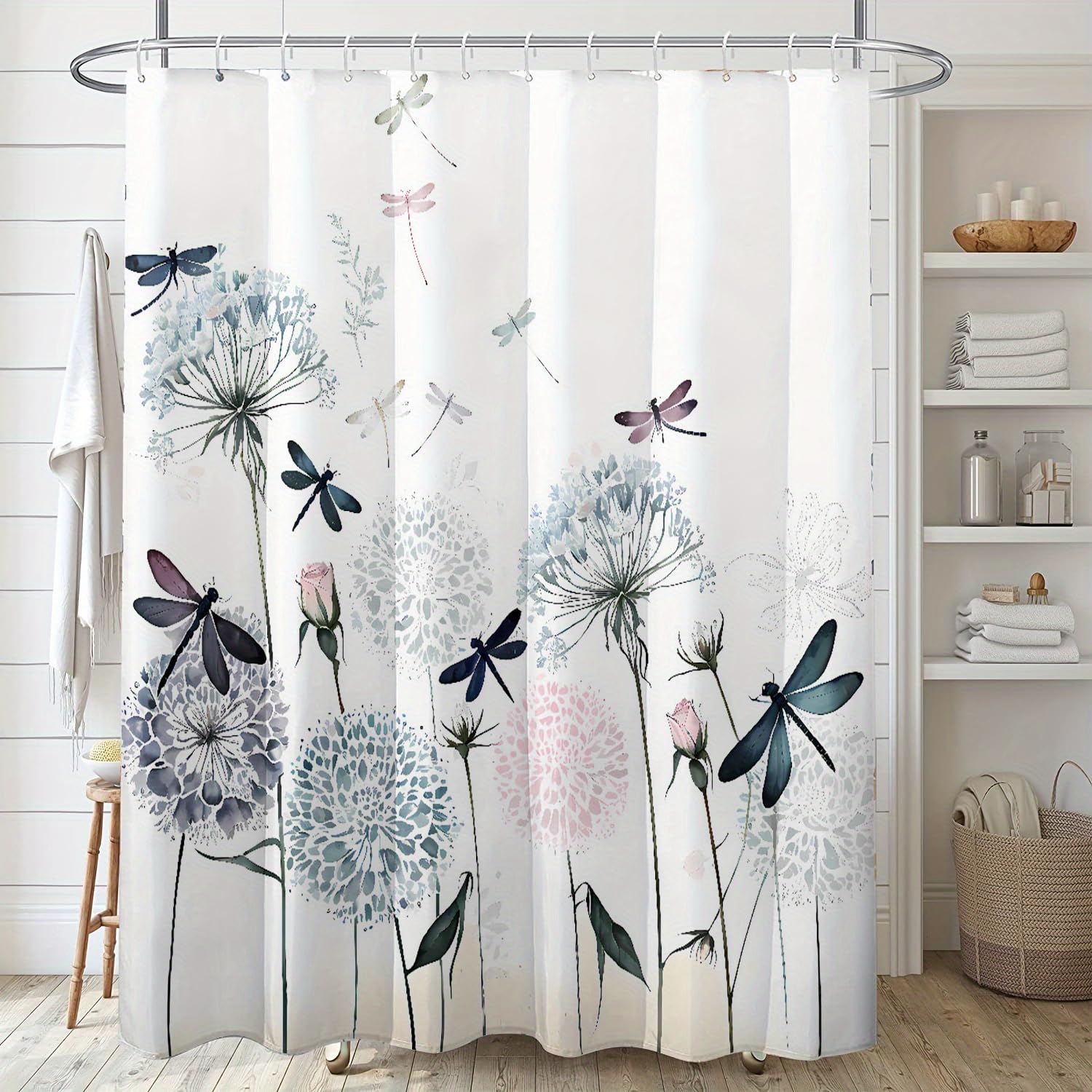 GLKSDLPO 1pc watercolor dandelion dragonfly printed shower curtain with hooks windows and walls bathtub bathroom home(91x210cm/36x83in(WxH))