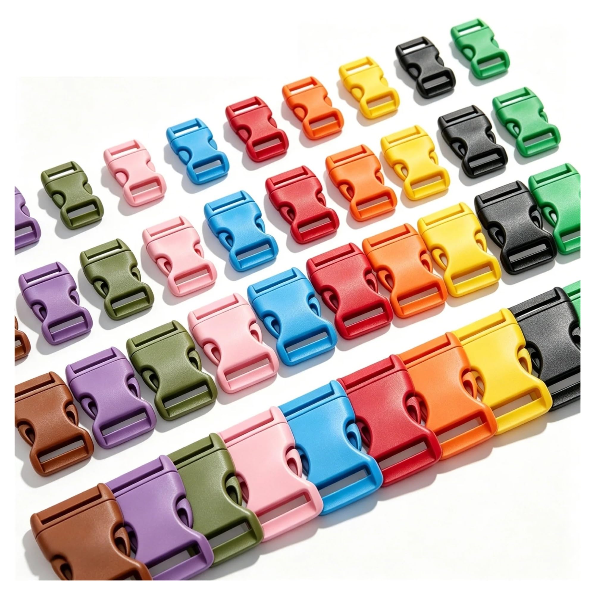 Schnallen und Clips für Rucksäcke 13-100 Stück mehrfarbige Kunststoff-Seitenverschlussschnallen 3/8"-1" for Haustierhalsbänder, Rucksack, DIY