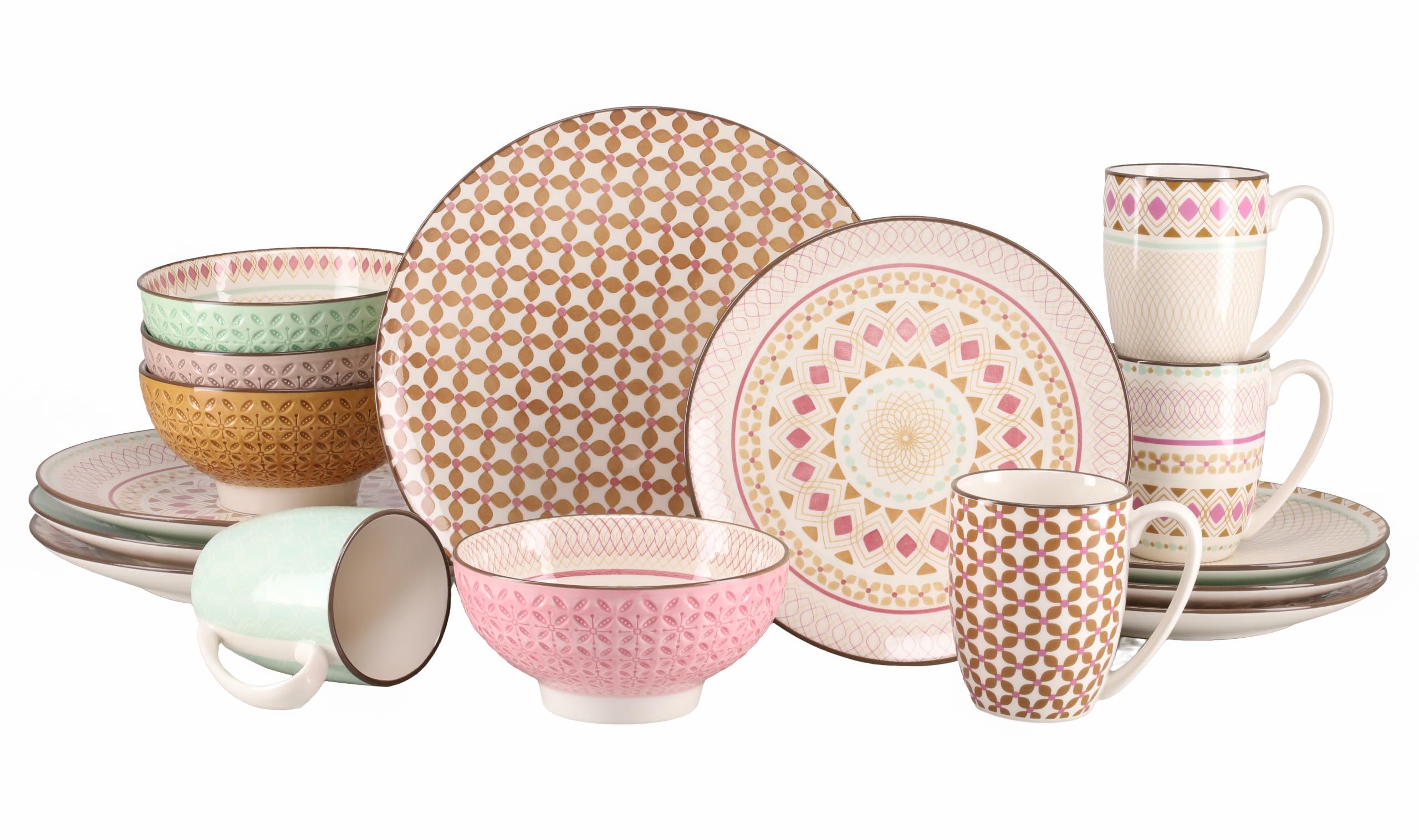 CreaTable, 20310, Serie MANDALA, 16-teiliges Geschirrset, Kombiservice aus Steinzeug, spülmaschinen- und mikrowellengeeignet, Qualitätsproduktion