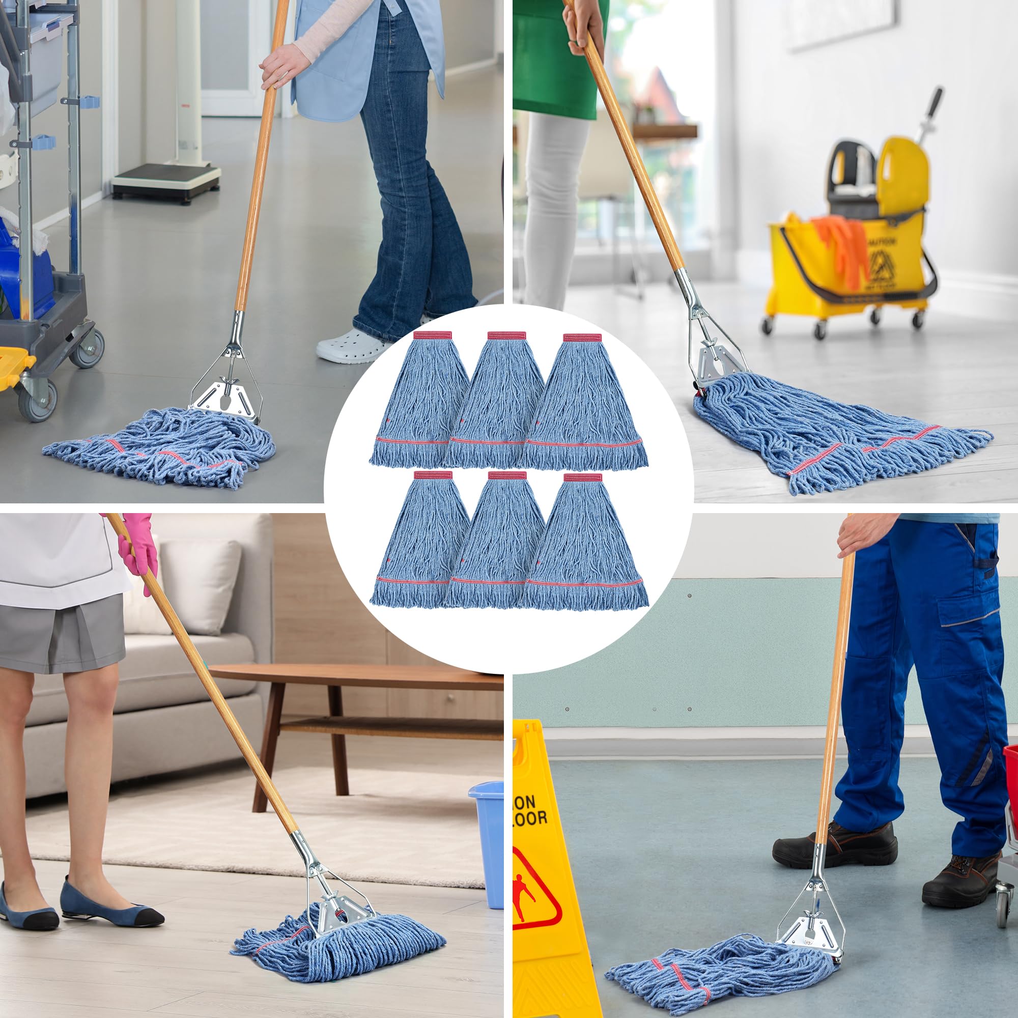Matthew Cleaning - Cabezal de fregona resistente de 20 onzas, repuesto comercial para limpieza general y de suelos, repuesto de cabezal de hilo de algodón azul industrial húmedo (paquete de 6) azul