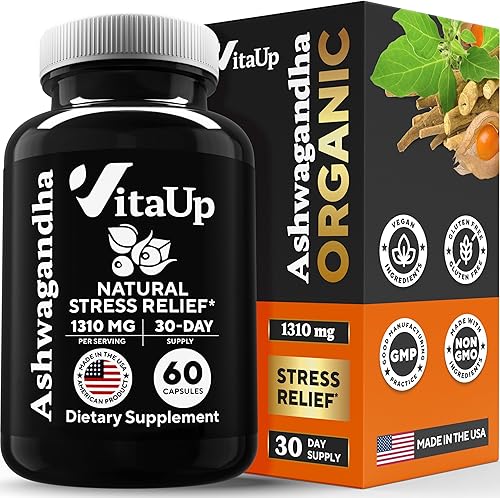 Cápsulas orgánicas de Ashwagandha de 1310 mg  Suplementos de Ashwagandha orgánicos hechos en Estados Unidos con pimienta negra  Energía y apoyo