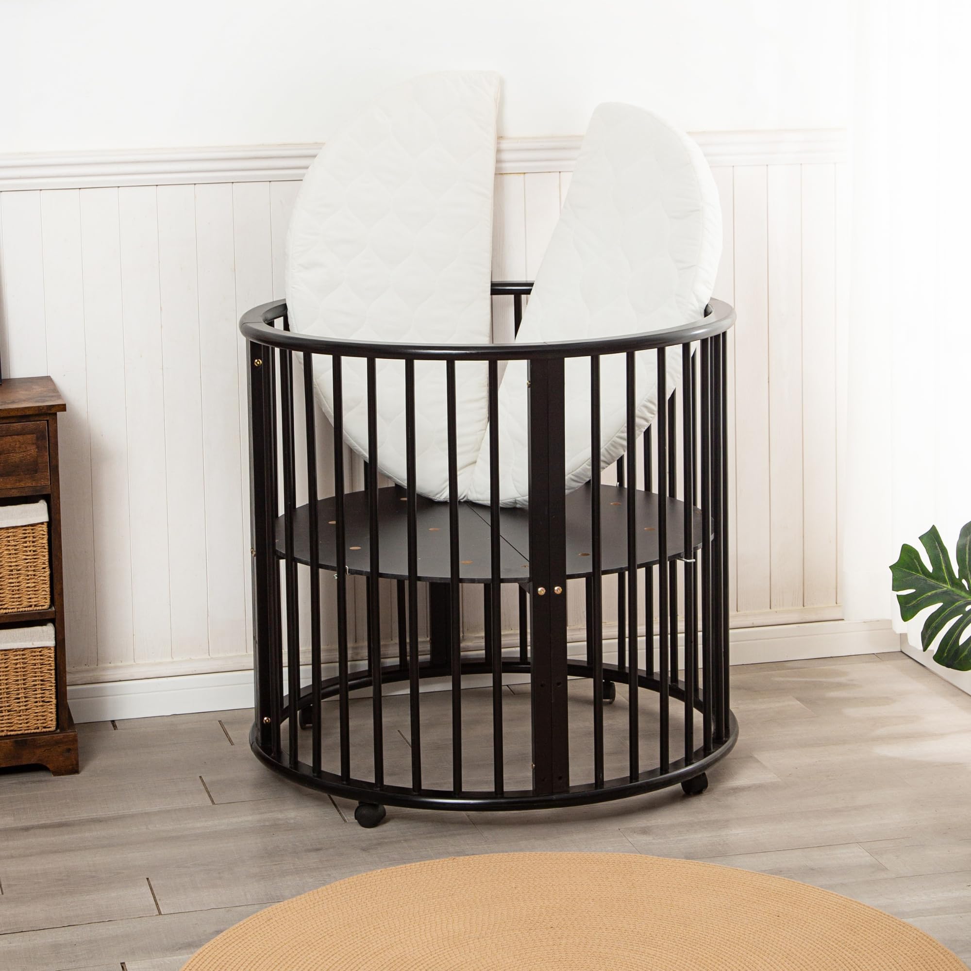Baby Box – Coffre de jeu rond en bois – Parc – Matelas inclus – 91 x 91 x 85 cm – Noir