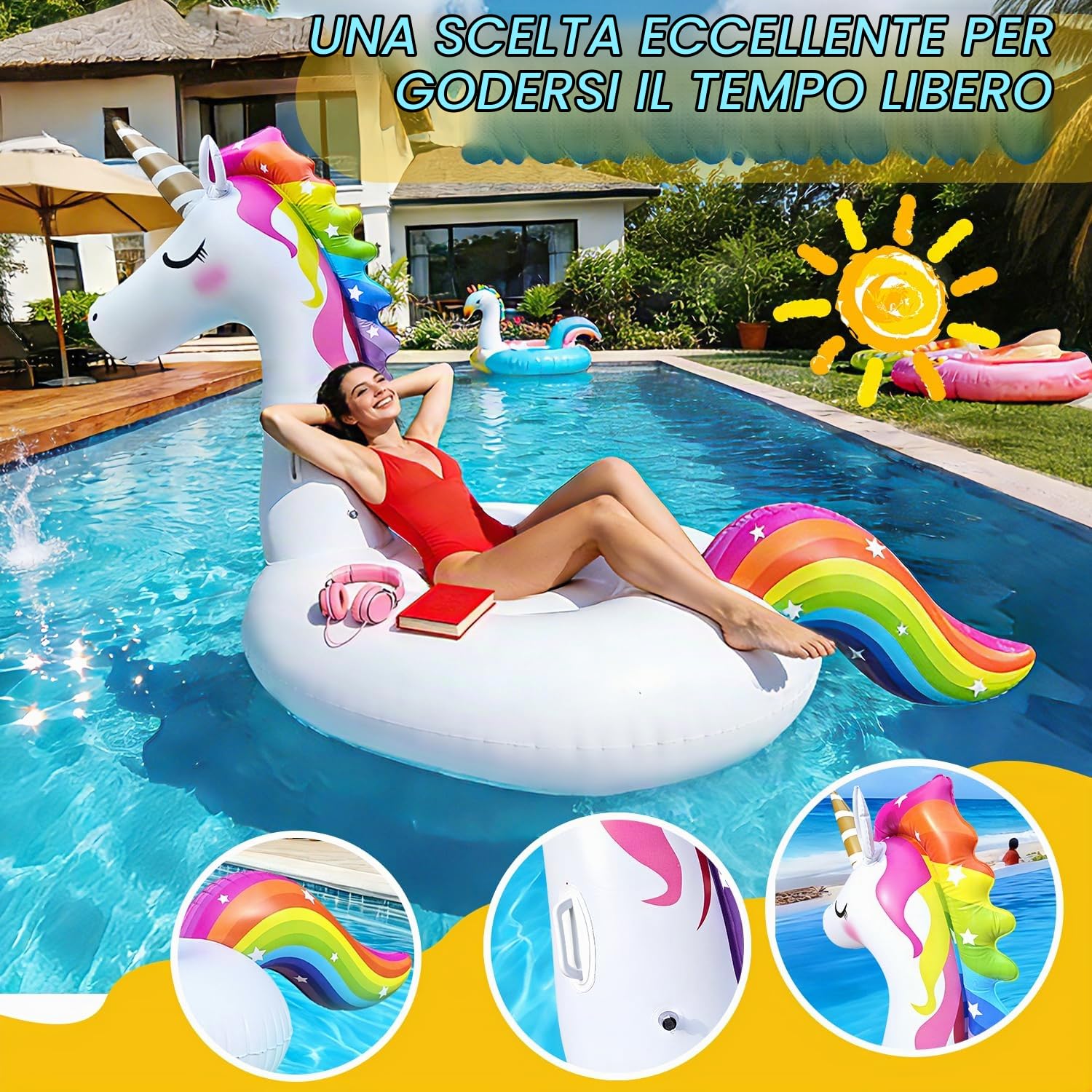 Enorme Unicorno Gonfiabile - Piscina Galleggiante - Giocattoli Gonfiabili - Unicorno & Bambino Galleggiante E Sedia per sport acquatici