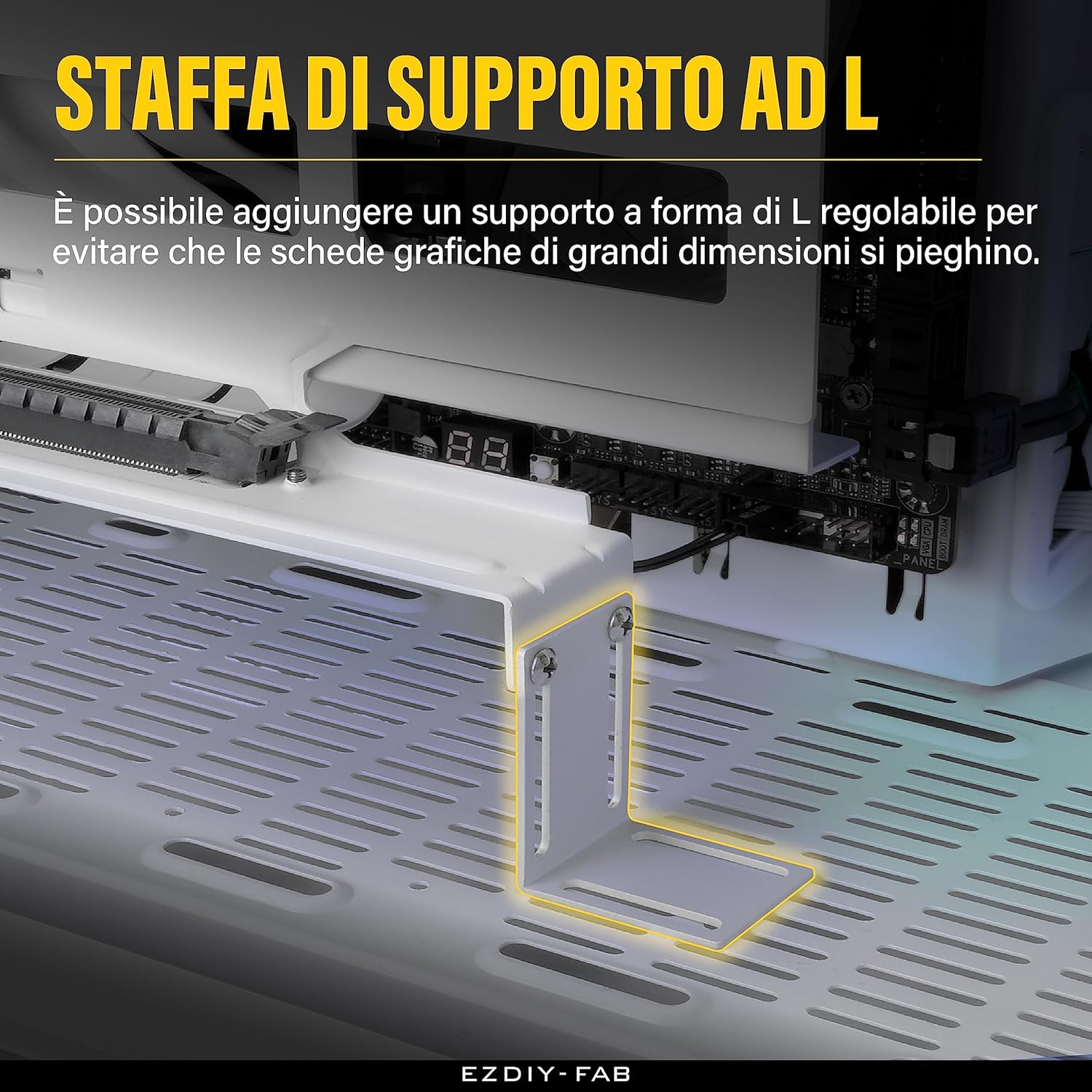 EZDIY-FAB Supporto Verticale per Scheda Grafica con Montaggio GPU PCIe 4.0,Kit di Supporto VGA per Scheda Video con Cavo Riser Bianco PCIe 4.0 X16 Gen4 ad Angolo Retto di 90 Gradi-Bianco