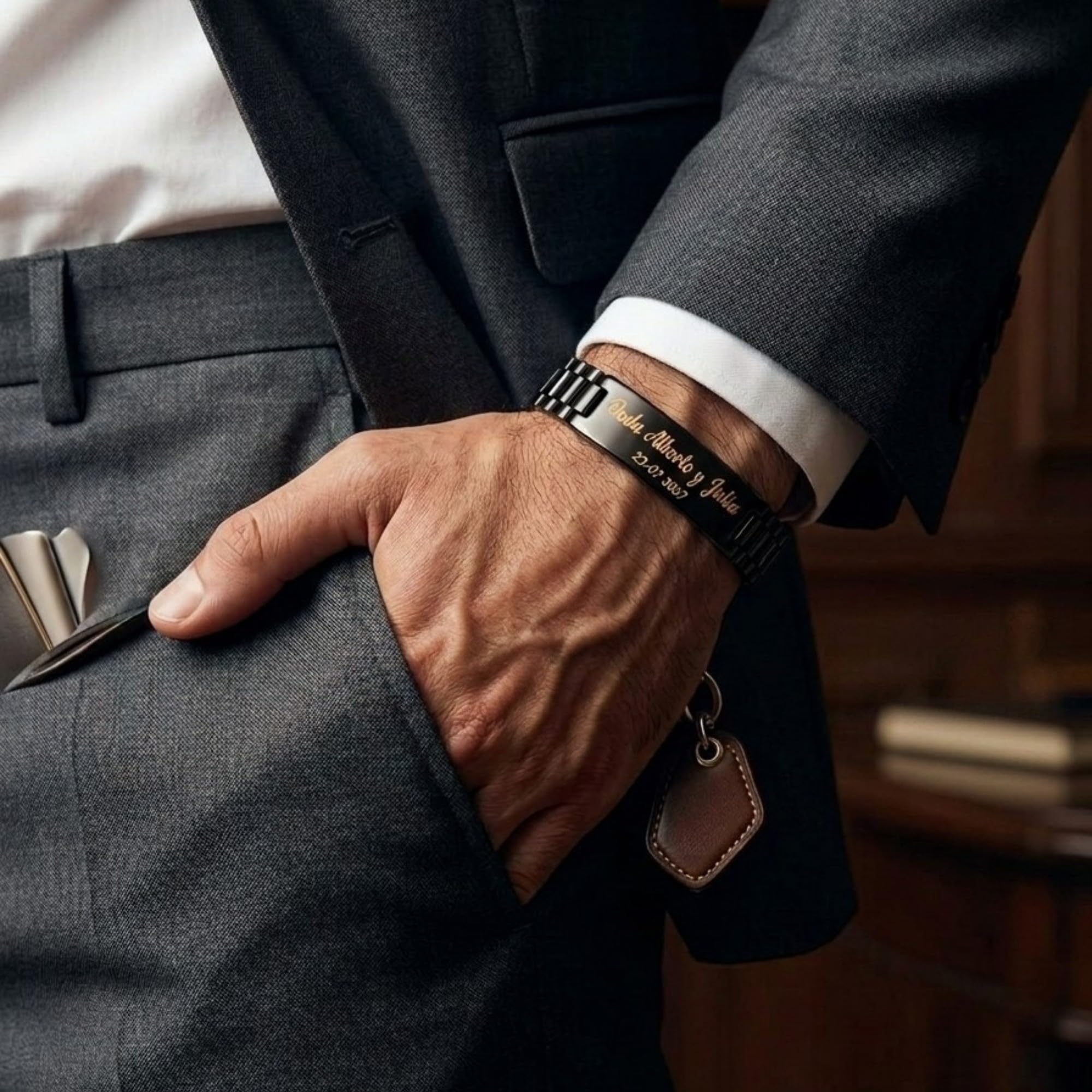 Pulsera Hombre Acero Inoxidable-Pulseras con Placa Grabable Personalizada-Grabado Personalizado Nombre Fecha-Regalo Pareja Aniversario Graduacion Cumpleaños (Negro/Oro/Plata/Bicolor/Azul)